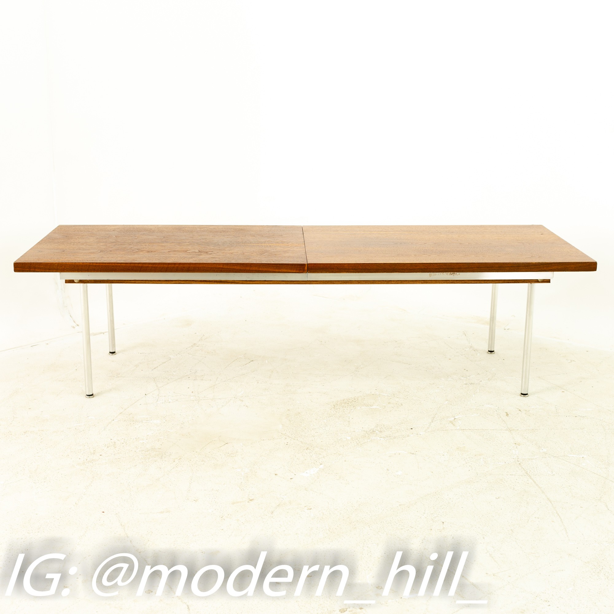 George Nelson Style Mid Century Walnut Laminate and Steel Expanding Coffee Table