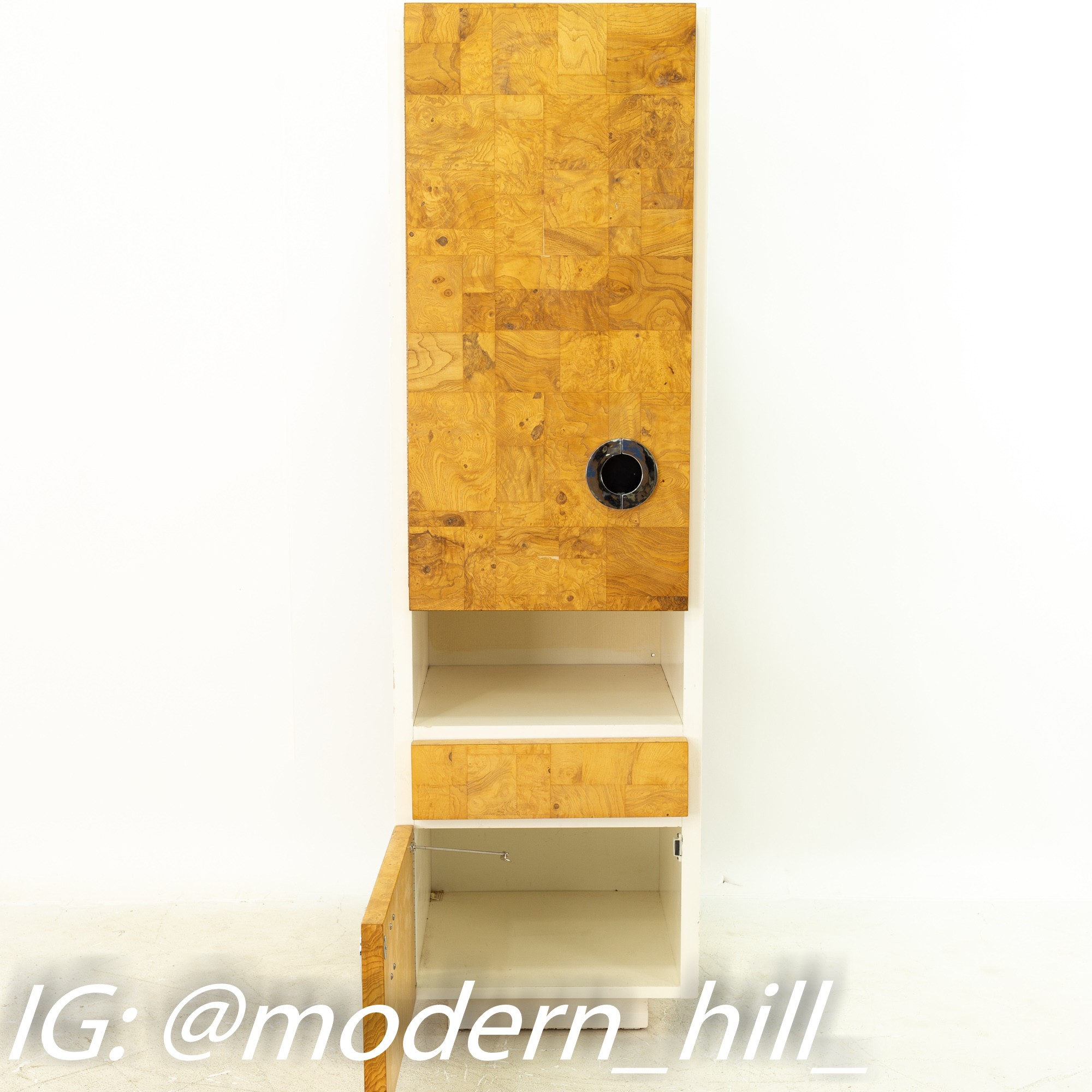 Milo Baughman for Lane Mid Century Laminate Burlwood and Chrome Wall Units - Pair