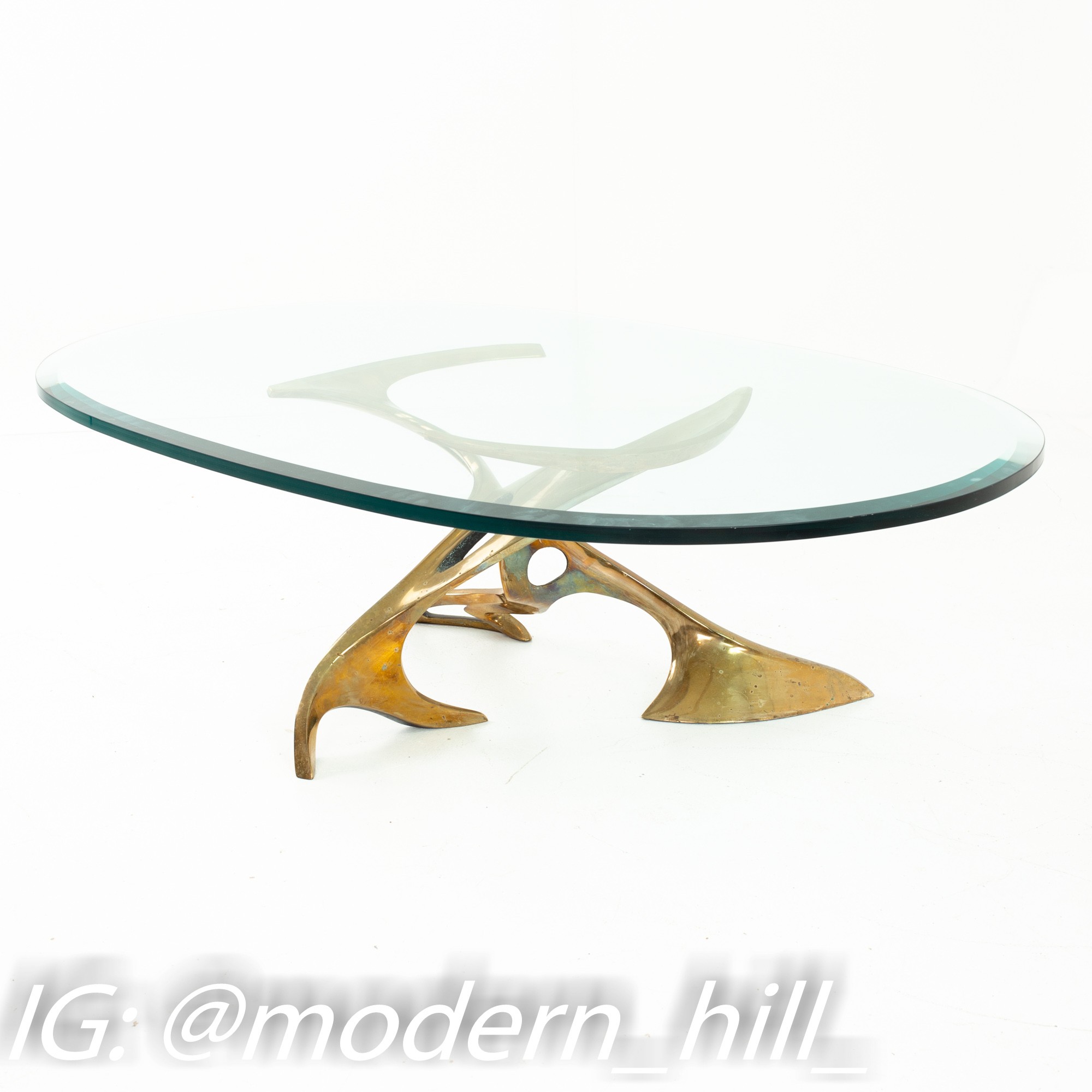 Bob Bennett Mid Century Cast Brass and Glass "concepts" Round Coffee Table