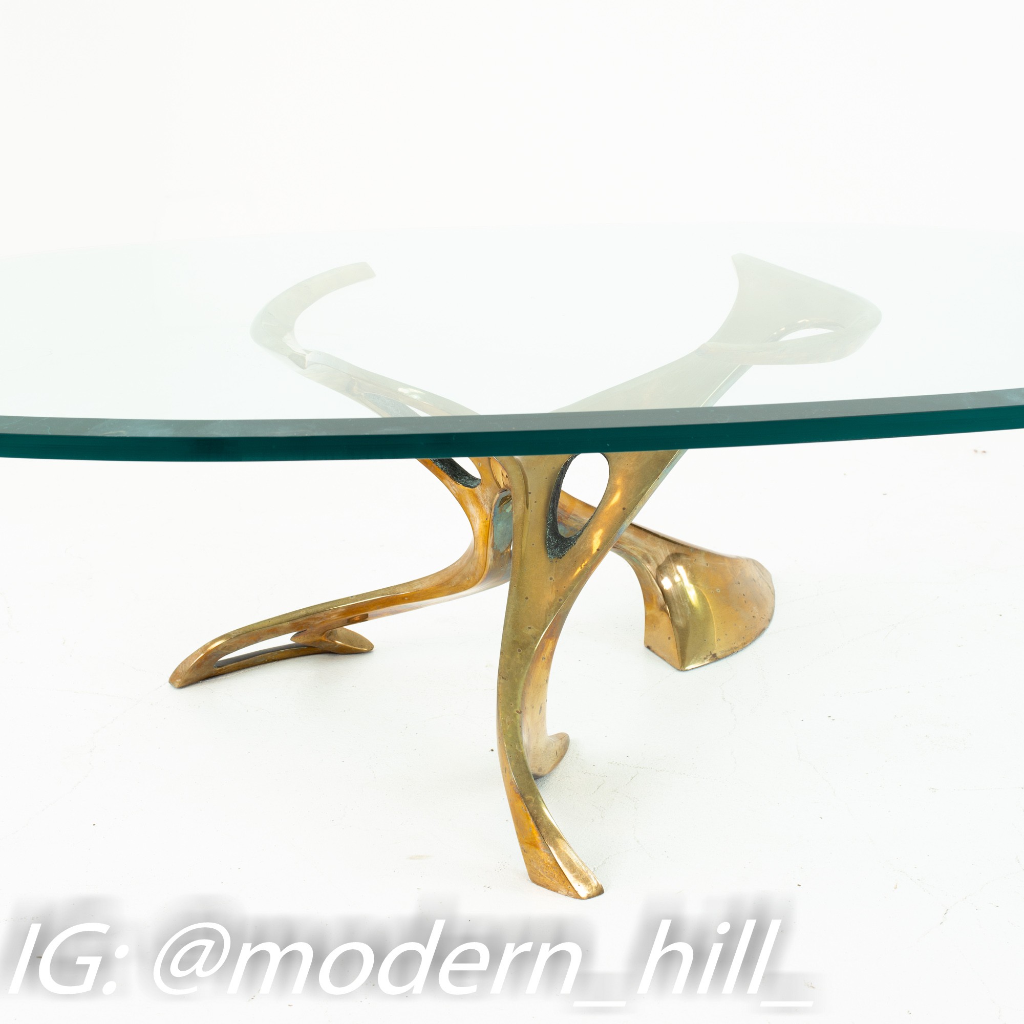 Bob Bennett Mid Century Cast Brass and Glass "concepts" Round Coffee Table