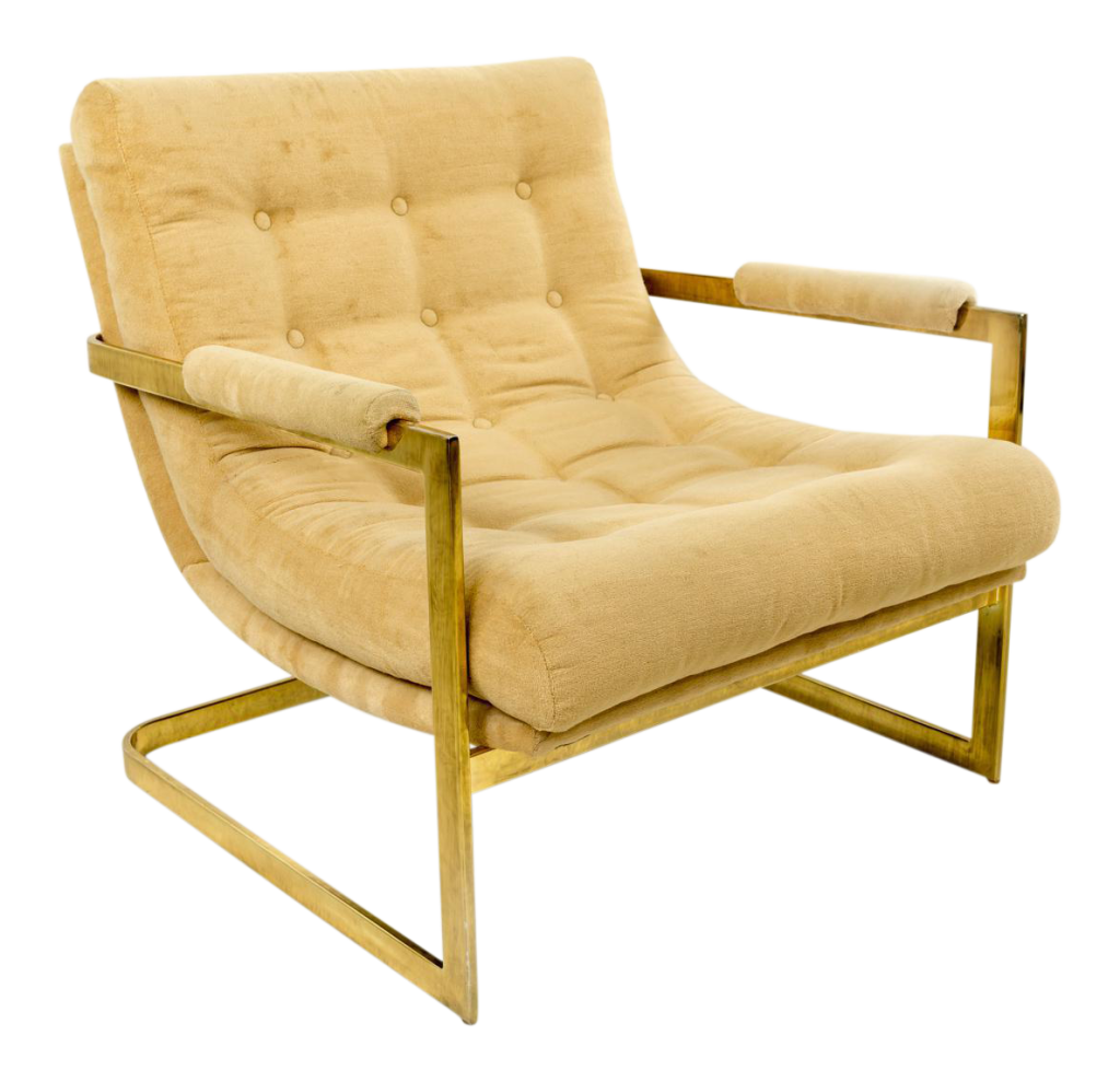 Brass Milo Baughman Style MidCentury Modern Scoop Chair Mid Century