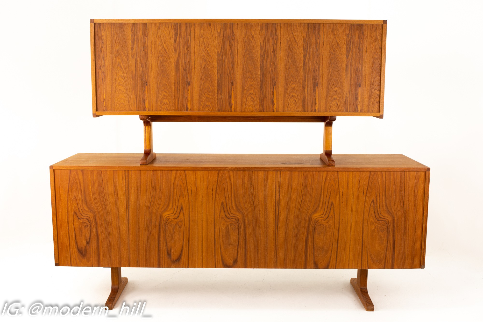 Mid Century Teak Tambour Door Credenza with 4 Drawers and