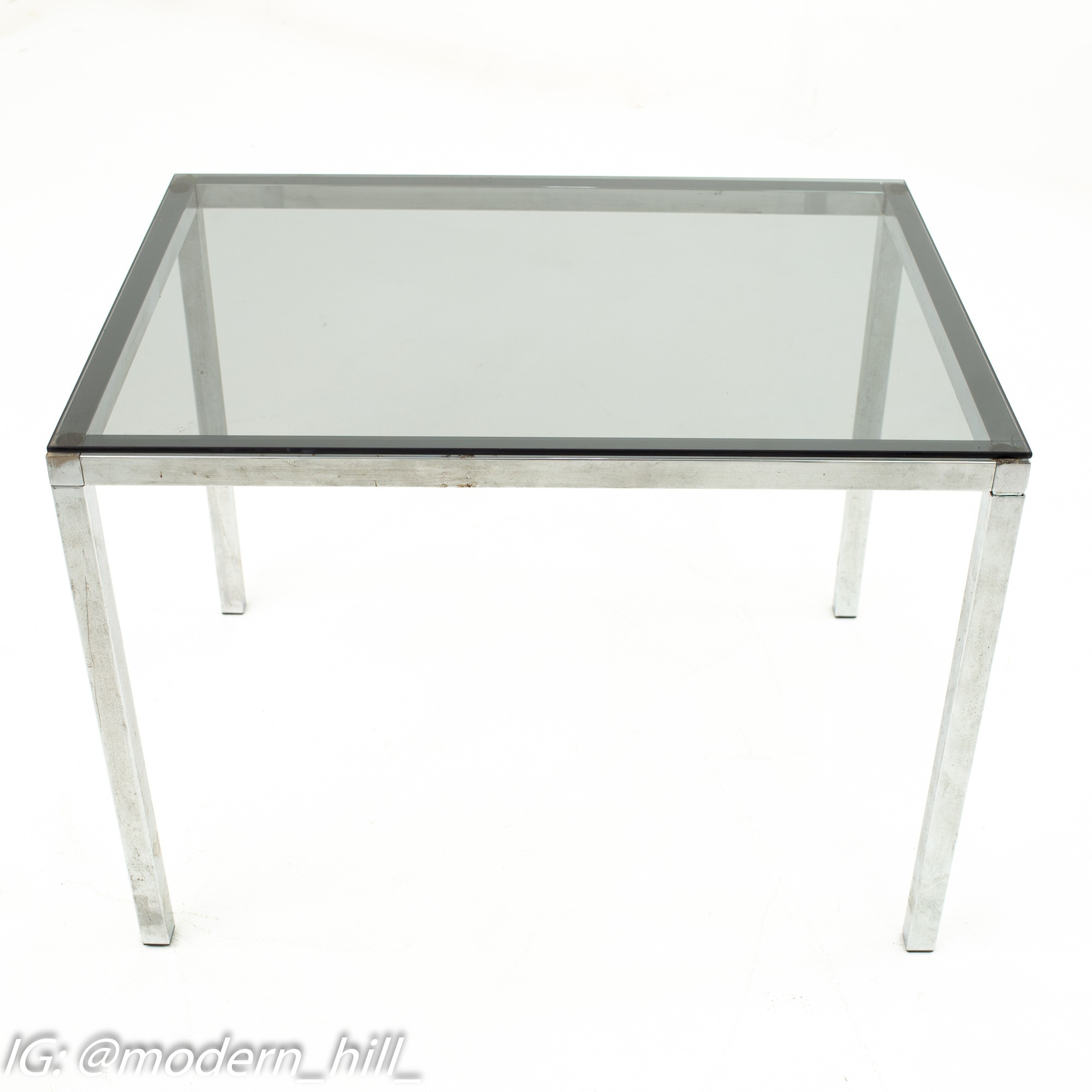 Milo Baughman Style Mid Century Smoked Glass Side Table