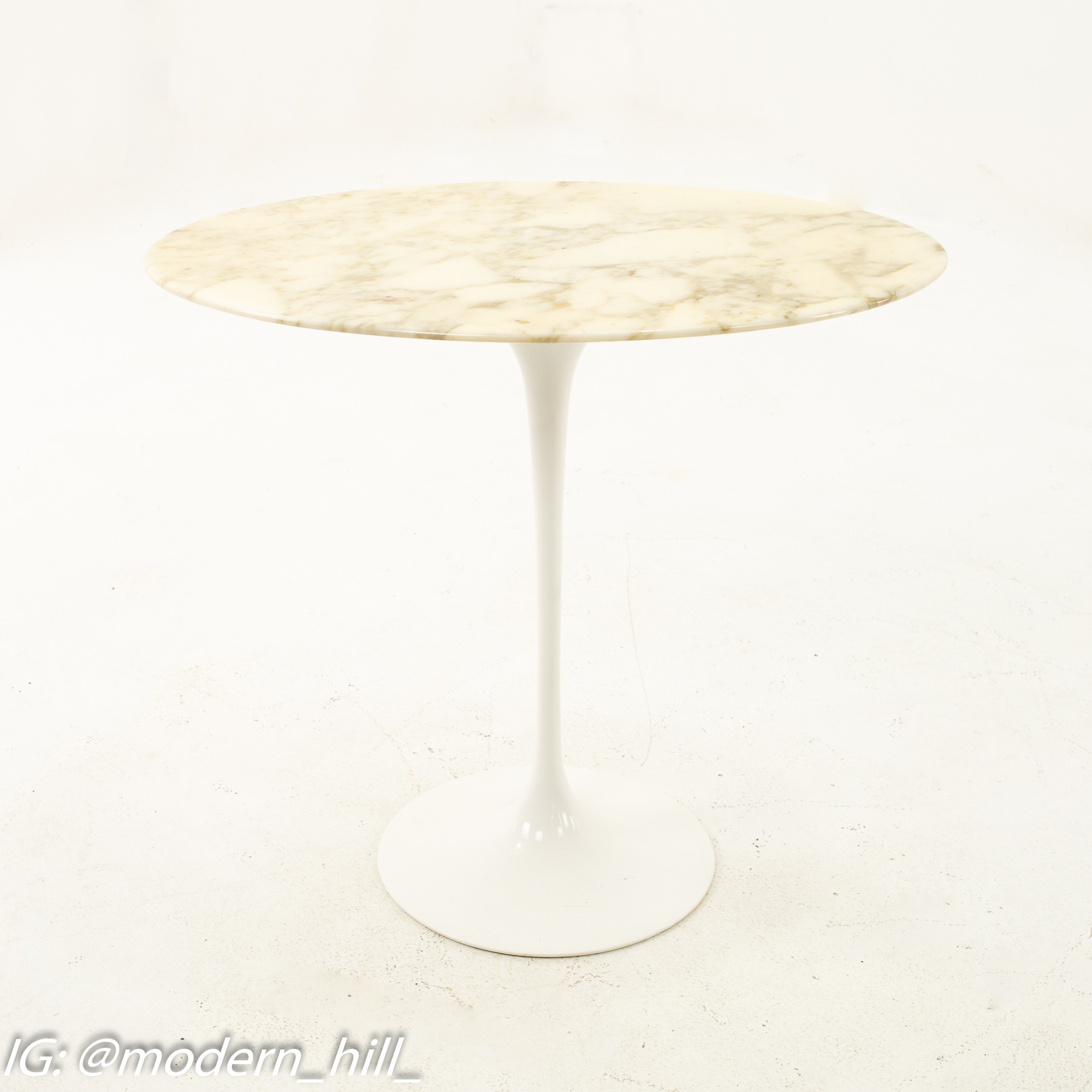 Knoll Mid Century Oval Marble Top Side End Tables with Tulip Base - Pair