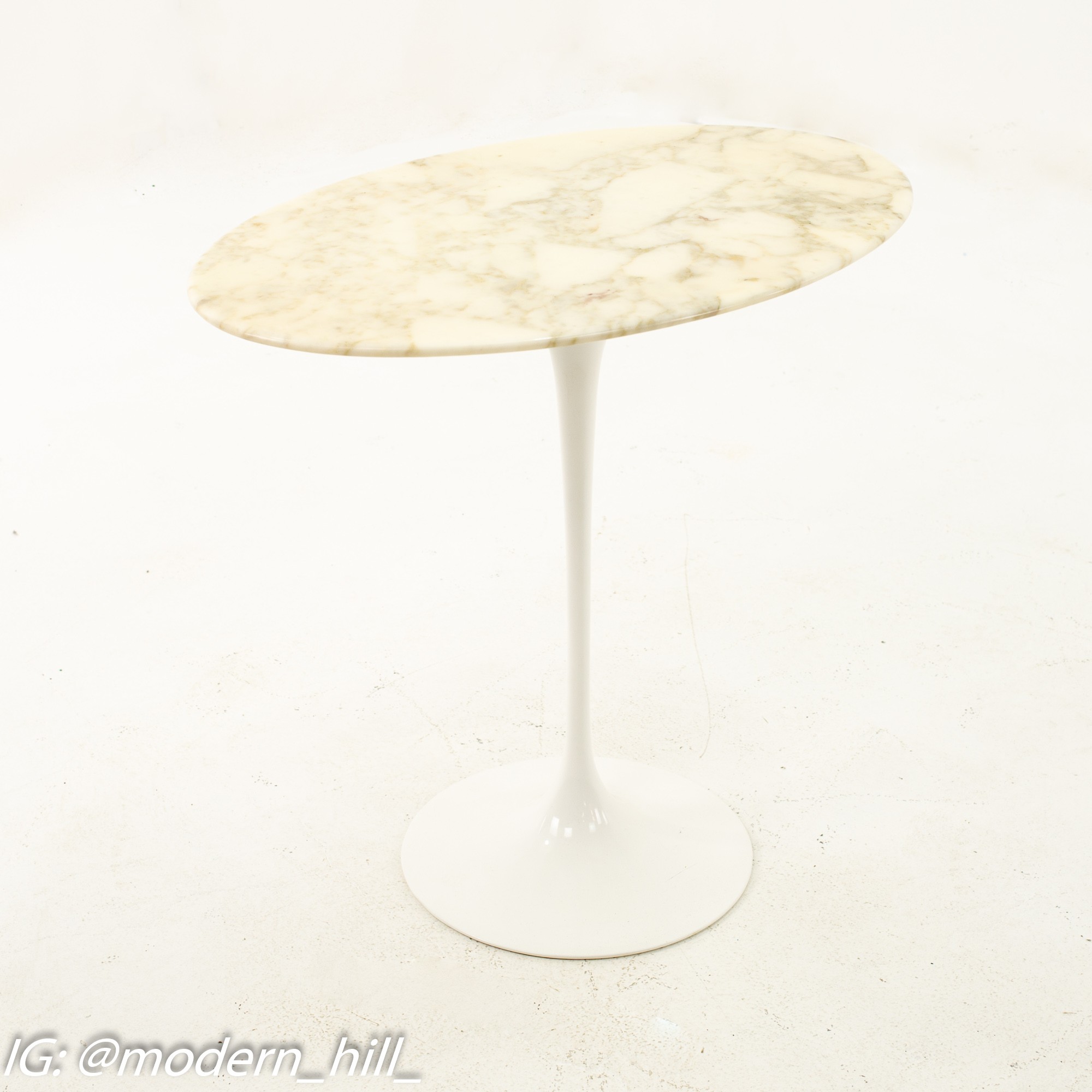 Knoll Mid Century Oval Marble Top Side End Tables with Tulip Base - Pair