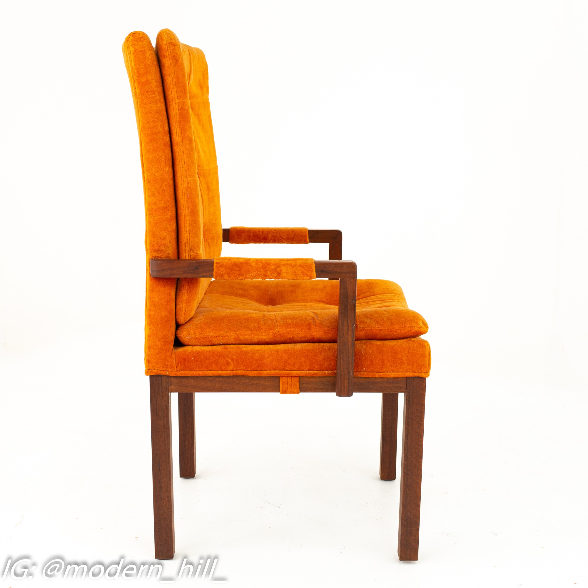 Milo Baughman Style Dillingham Mid Century Orange and Walnut Upholstered Dining Chairs
