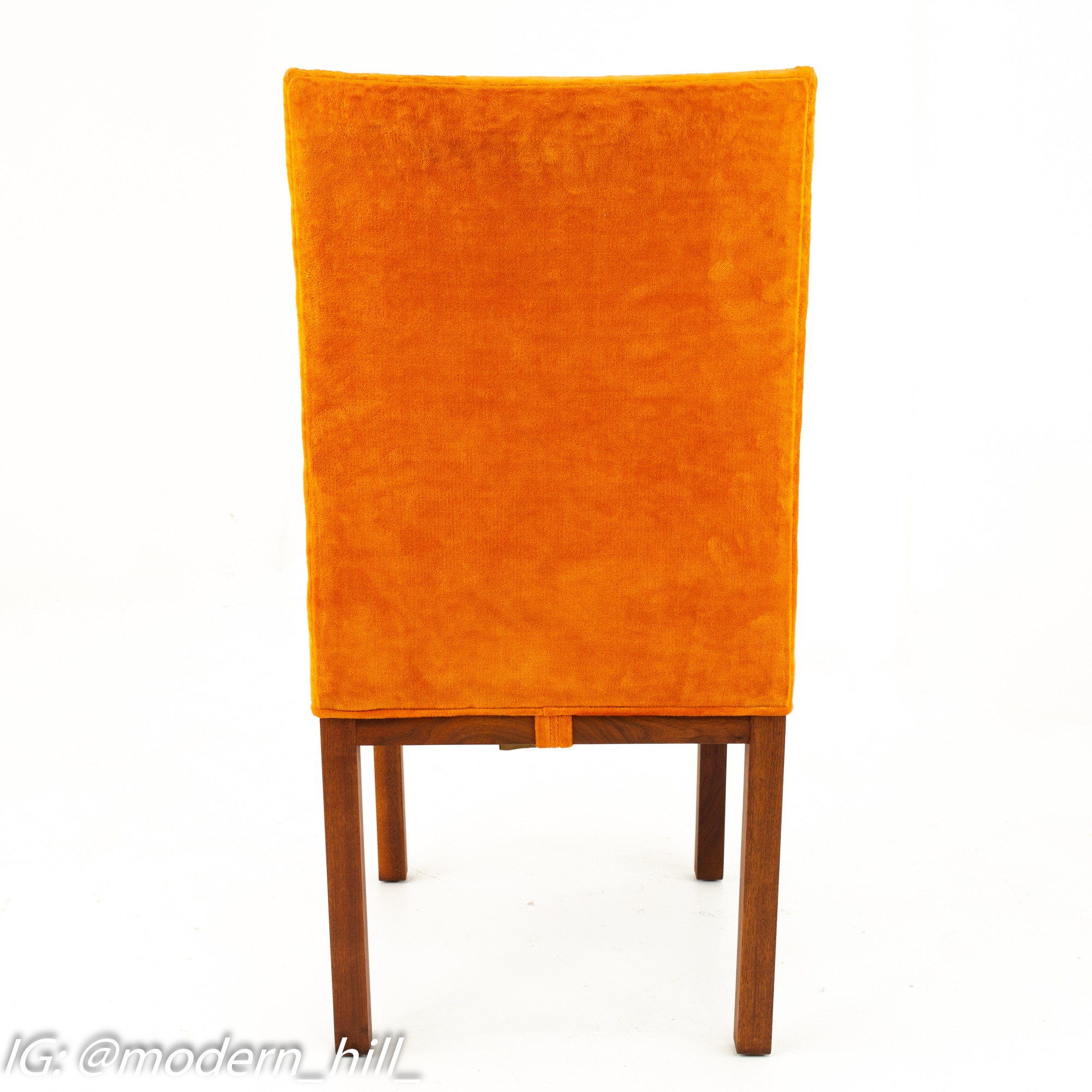 Milo Baughman Style Dillingham Mid Century Orange and Walnut Upholstered Dining Chairs