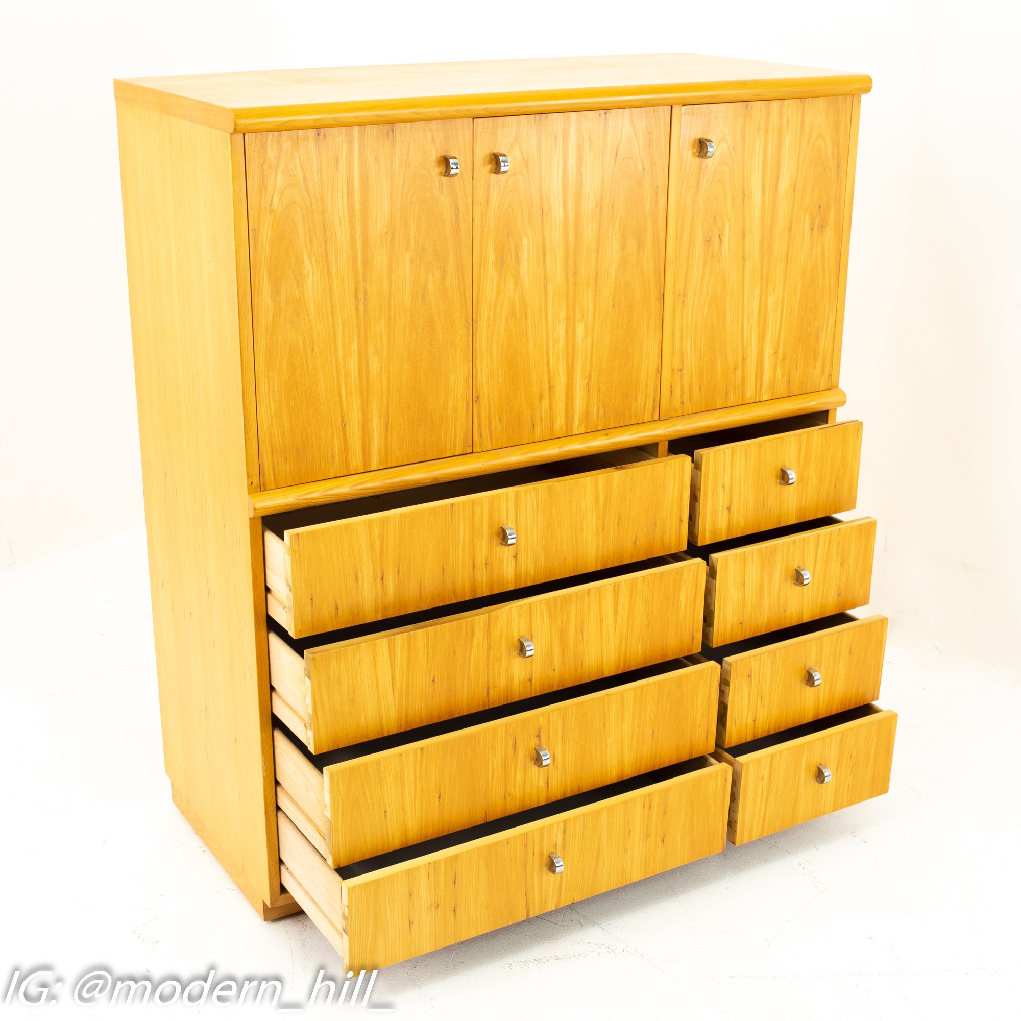 Jack Cartwright for Founders Mid Century 10 Drawer Armoire Gentlemans Chest
