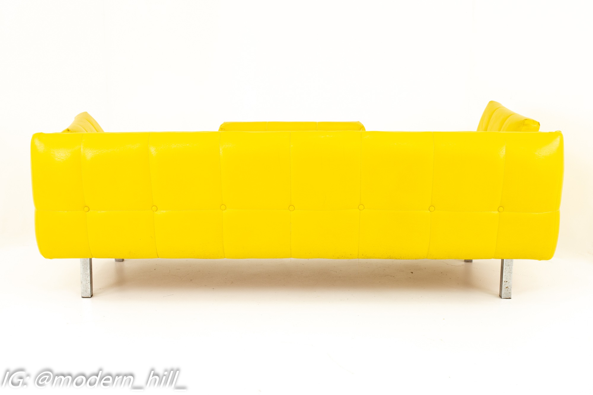 Milo Baughman Style Mid Century Tufted Canary Yellow Sofa