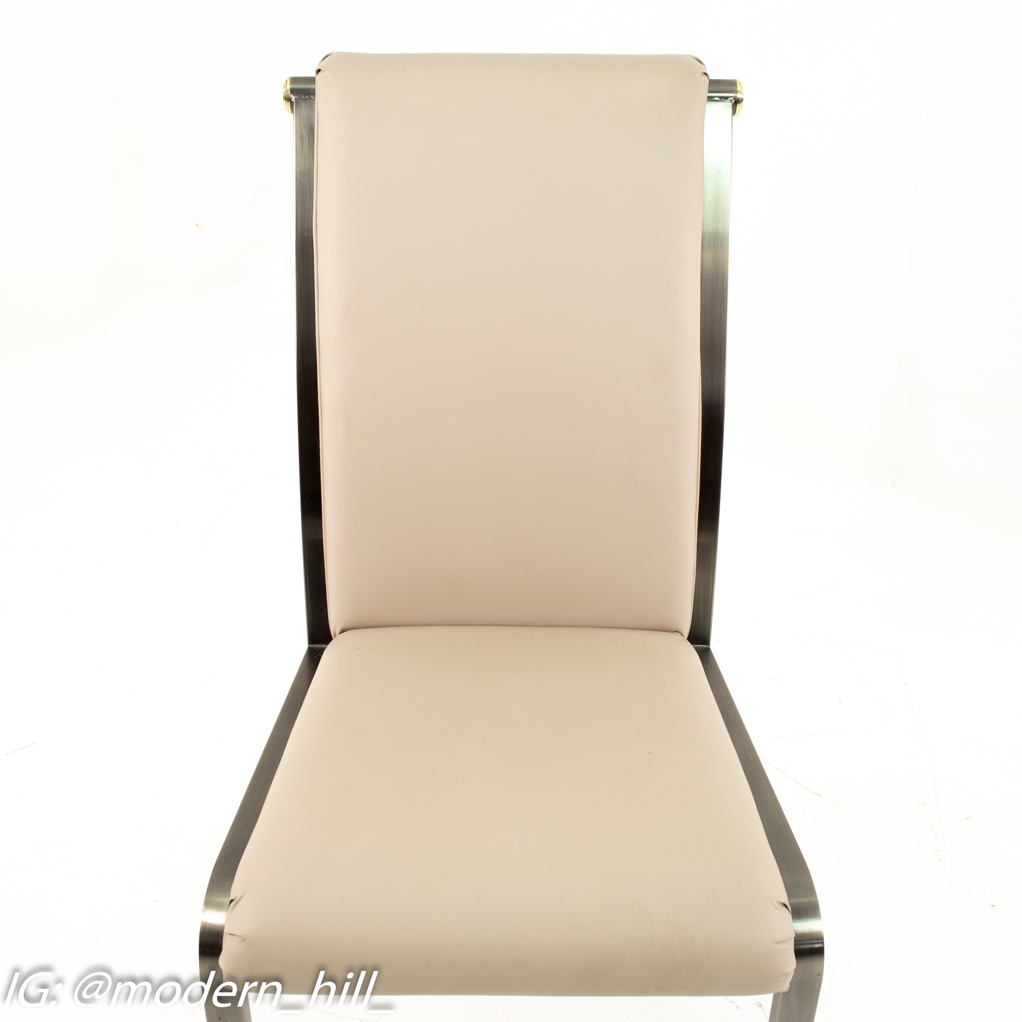Design Institute of America Mid Century Brass and Brushed Stainless Steel Leather Dining Chairs - Set of 4