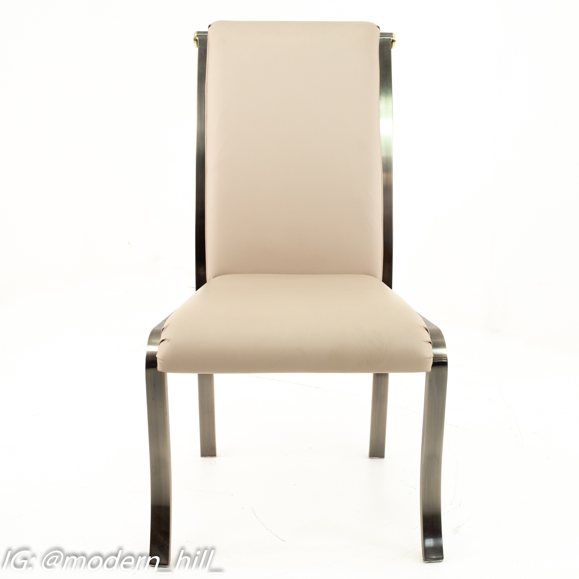 Design Institute of America Mid Century Brass and Brushed Stainless Steel Leather Dining Chairs - Set of 4