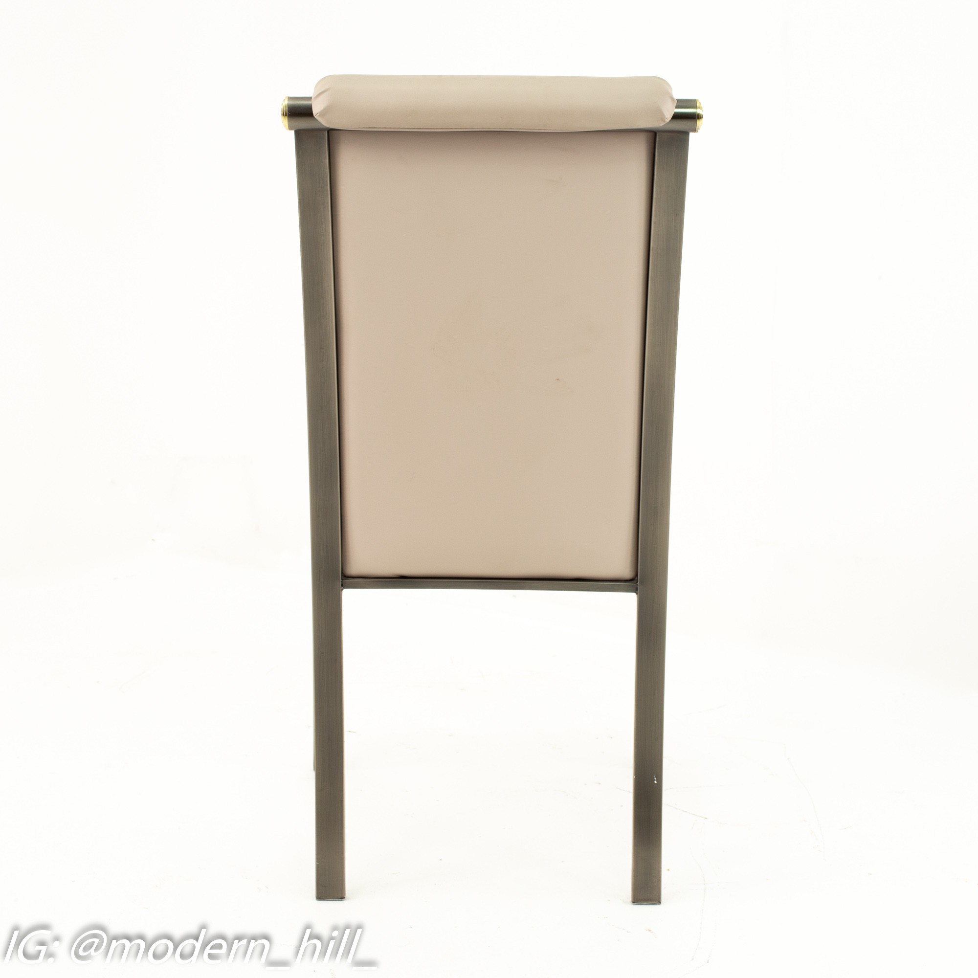 Design Institute of America Mid Century Brass and Brushed Stainless Steel Leather Dining Chairs - Set of 4