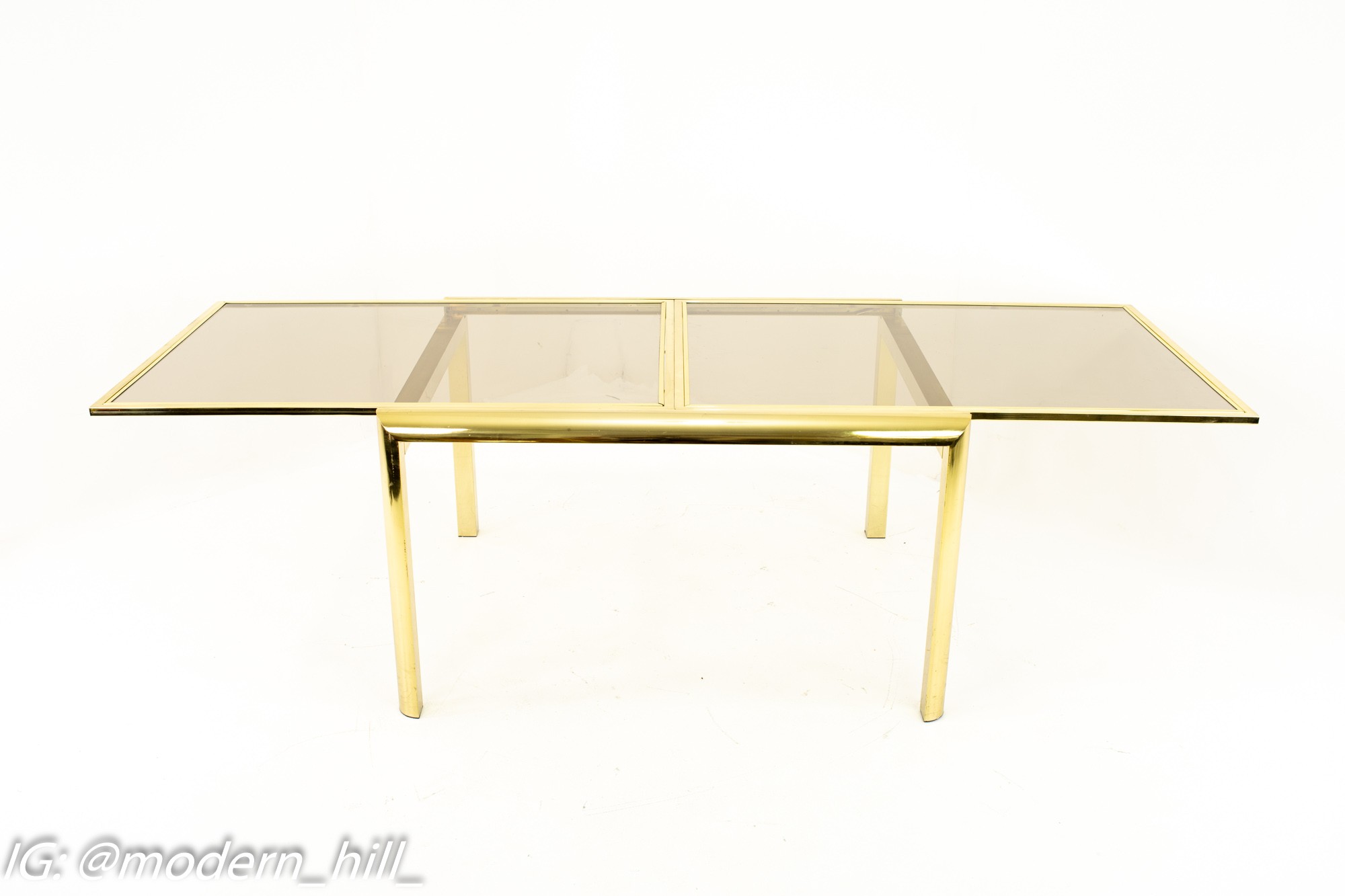 Milo Baughman for Design Institute of America Mid Century Brass Expanding Hidden Leaf Dining Table