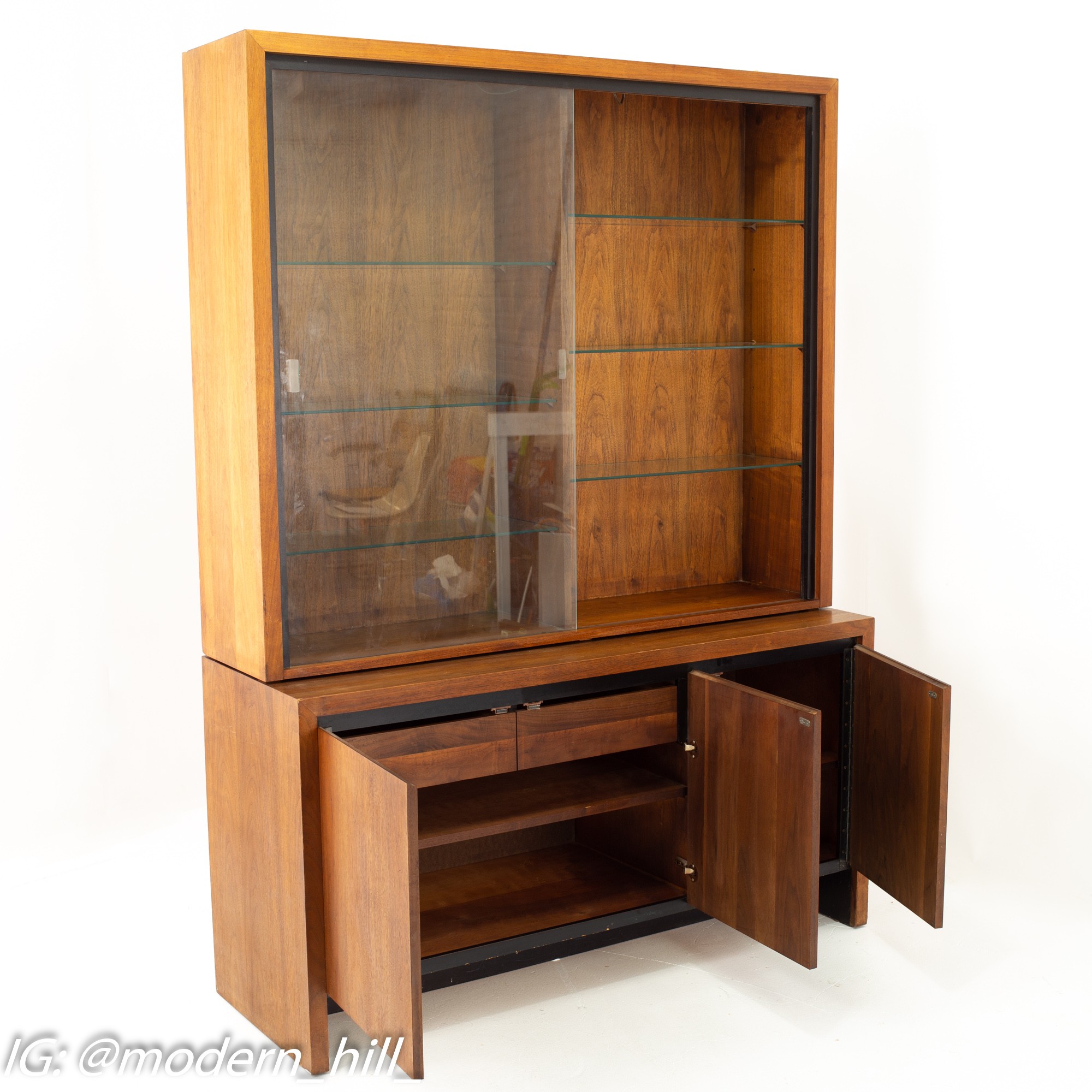 Merton Gershun for Dillingham Mid Century Bookmatched Walnut China Cabinet