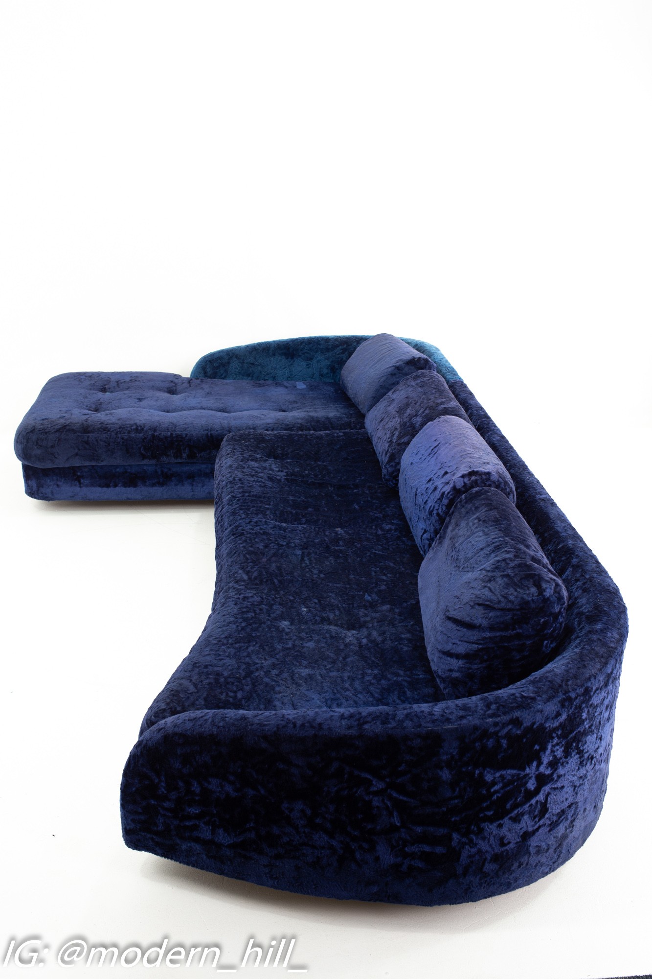 Adrian Pearsall Mid Century Blue Crushed Velvet Sectional