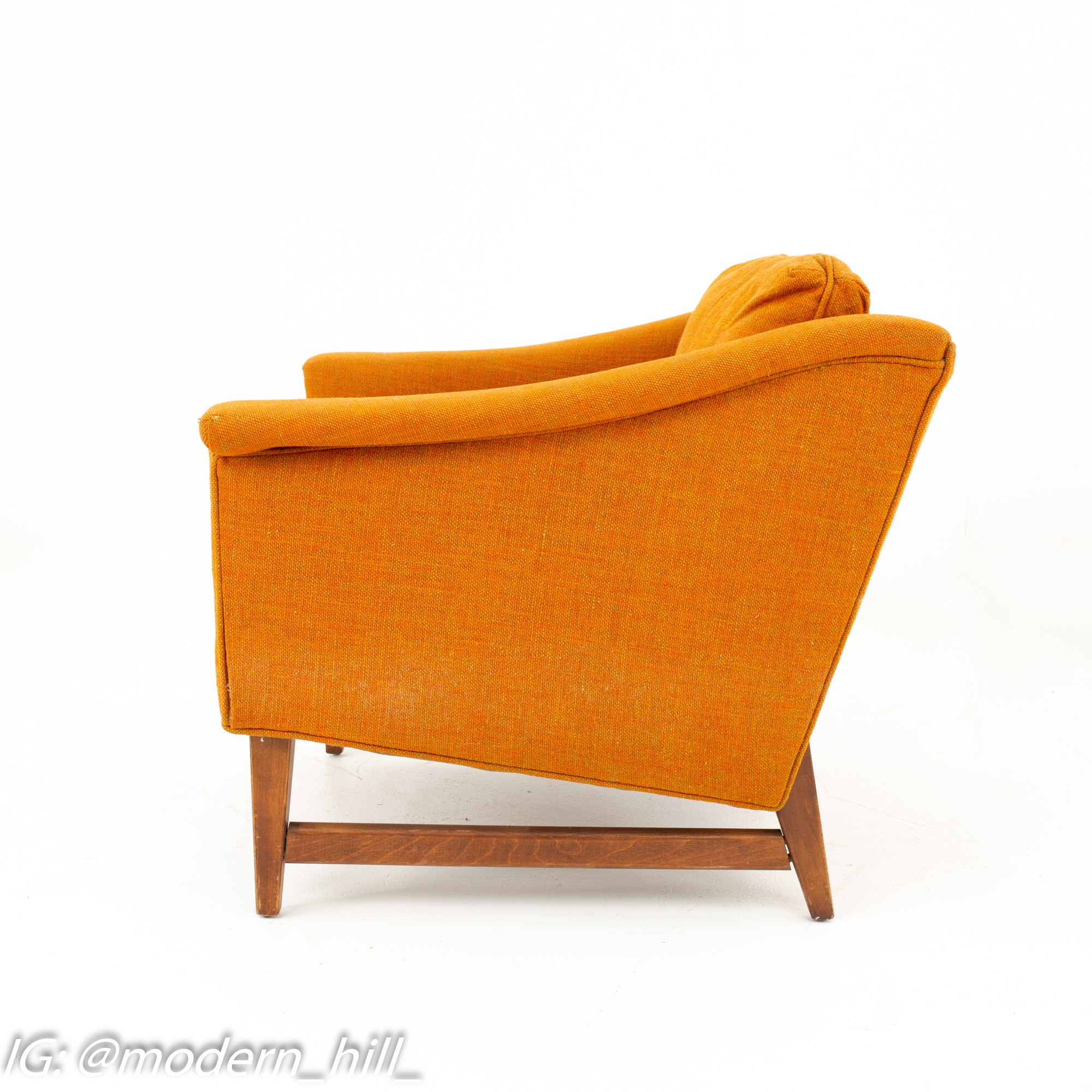 Selig Signature Mid Century Walnut Orange Upholstered Lounge Chair
