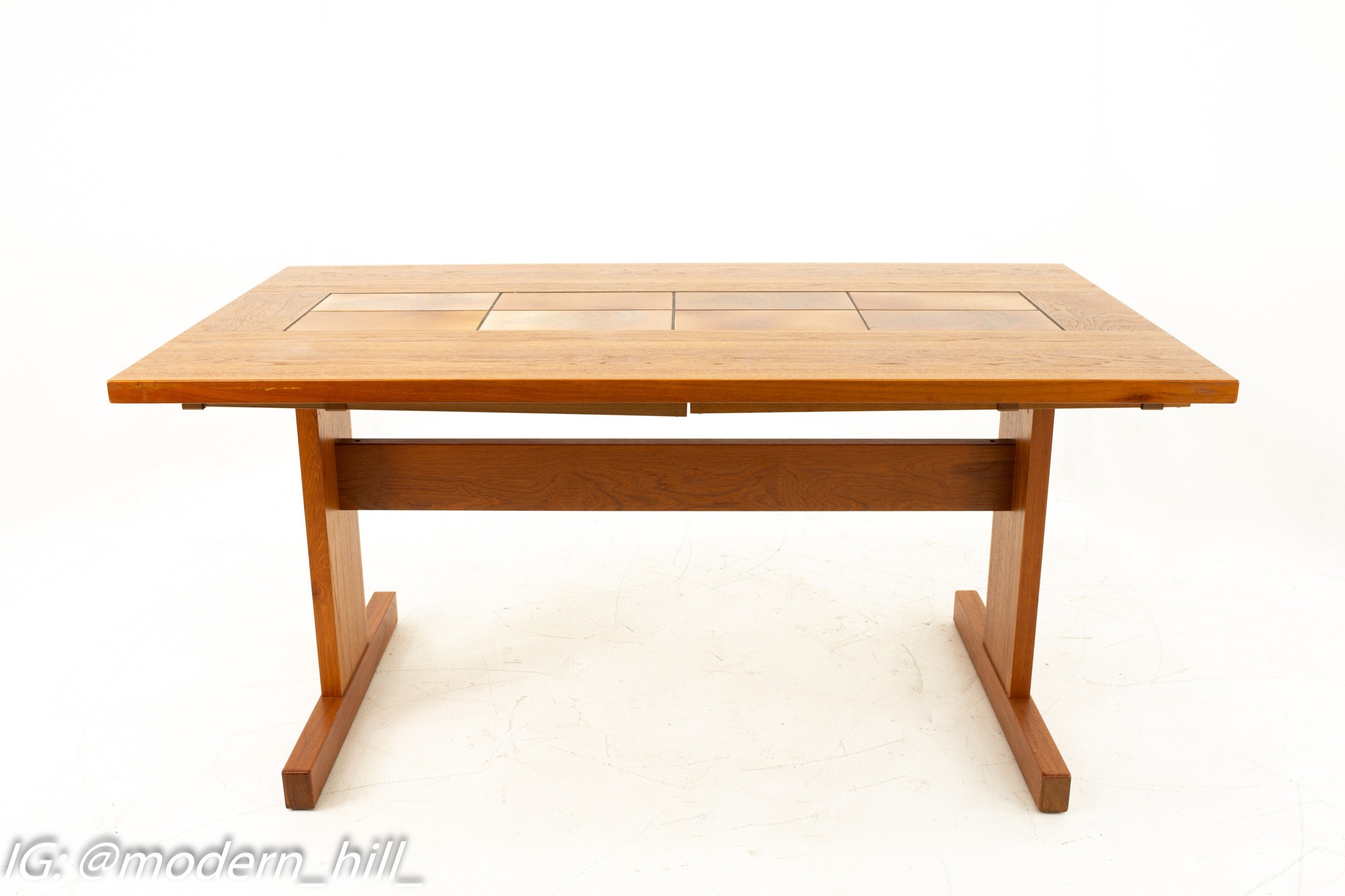 Mid Century Modern Teak Dining Table with Tile Inlay