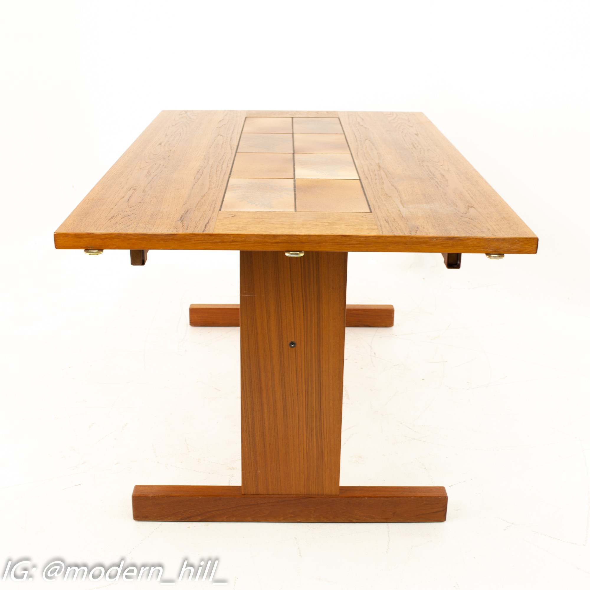 Mid Century Modern Teak Dining Table with Tile Inlay