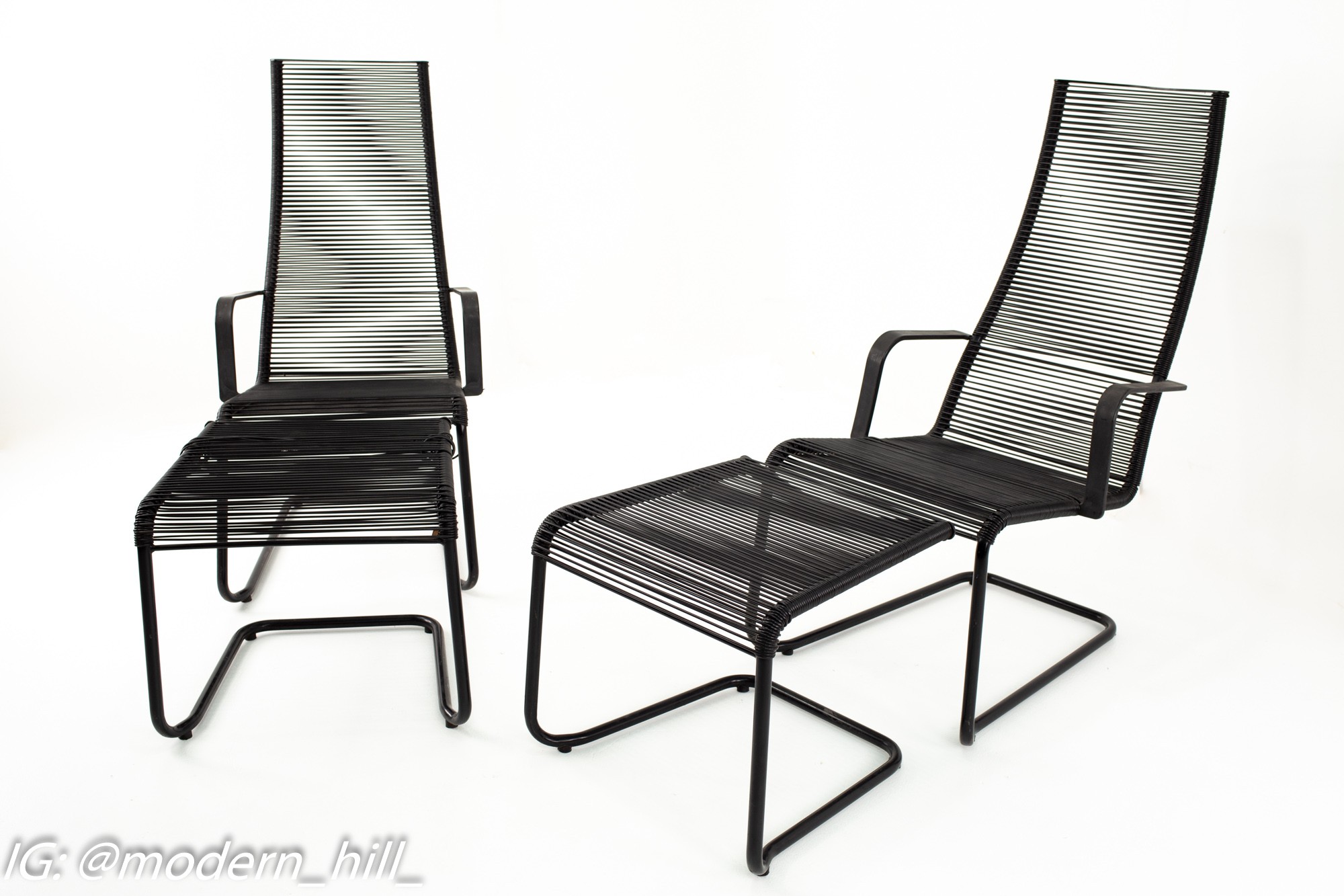 Corded Mid Century Outdoor Chairs with Ottoman - Pair