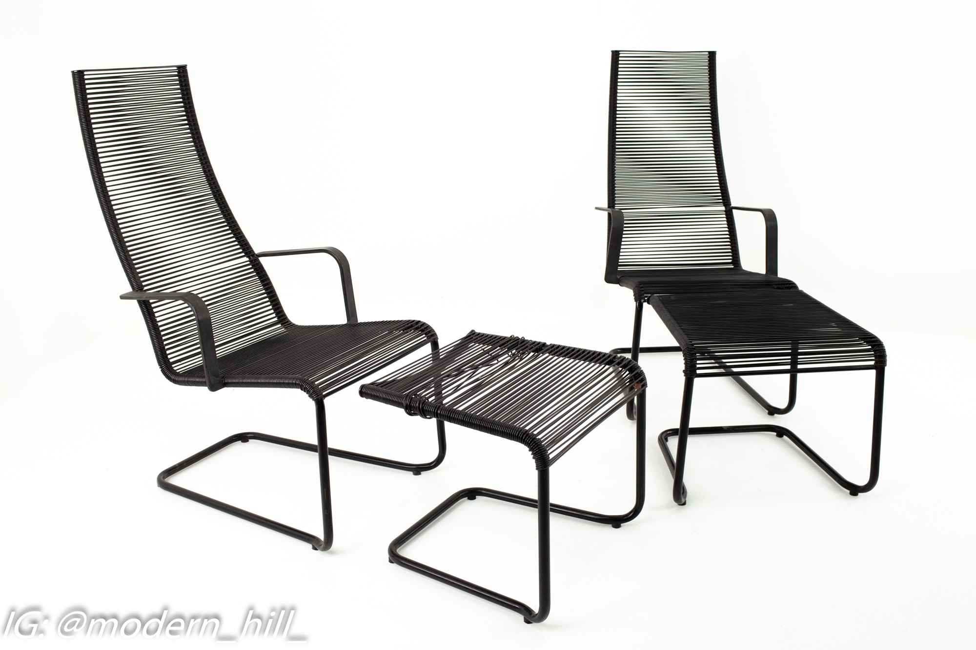 Corded Mid Century Outdoor Chairs with Ottoman - Pair