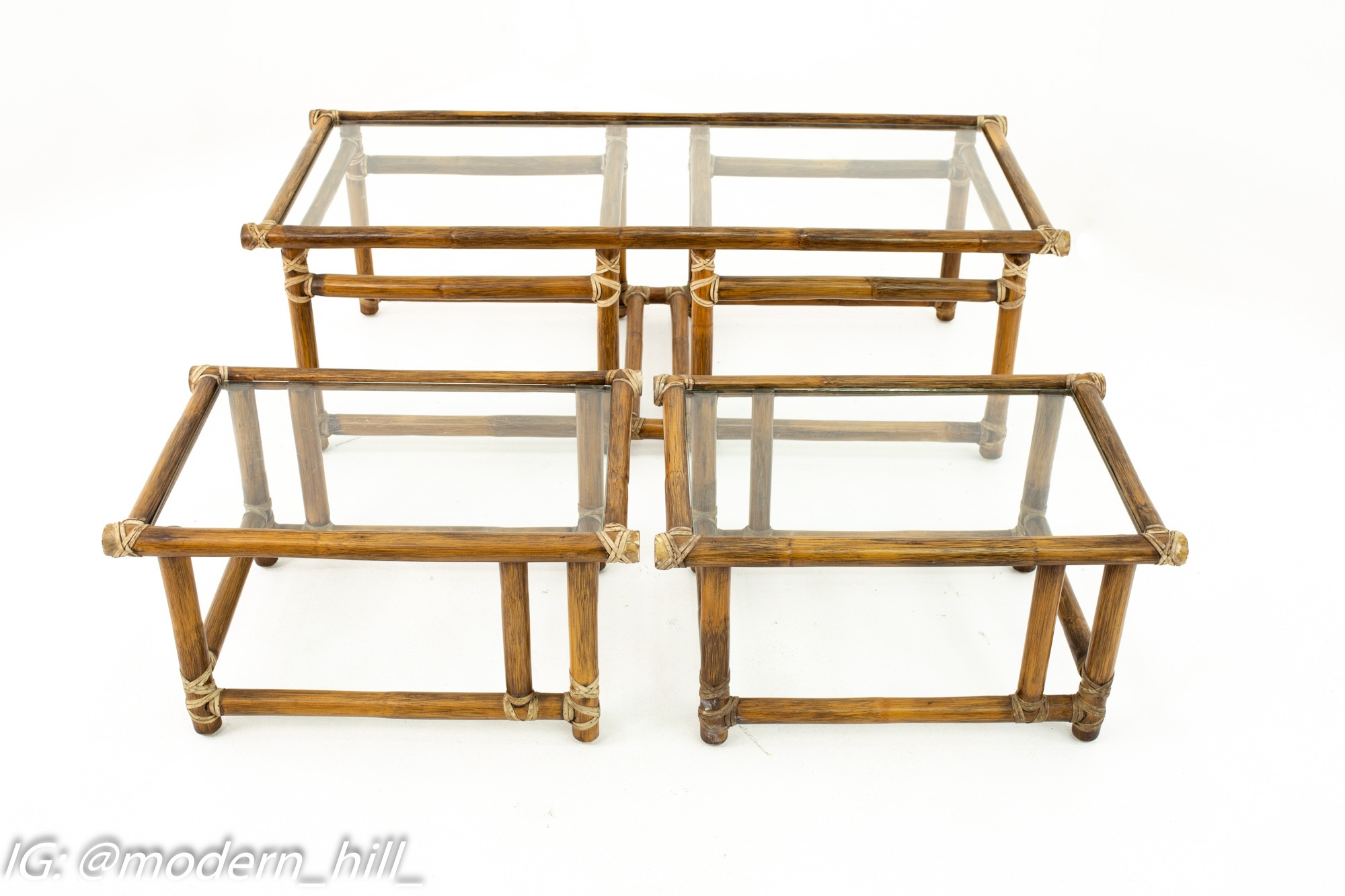Mcguire of California Mid Century Bamboo and Glass Nesting Coffee and Side Tables - Set of 3