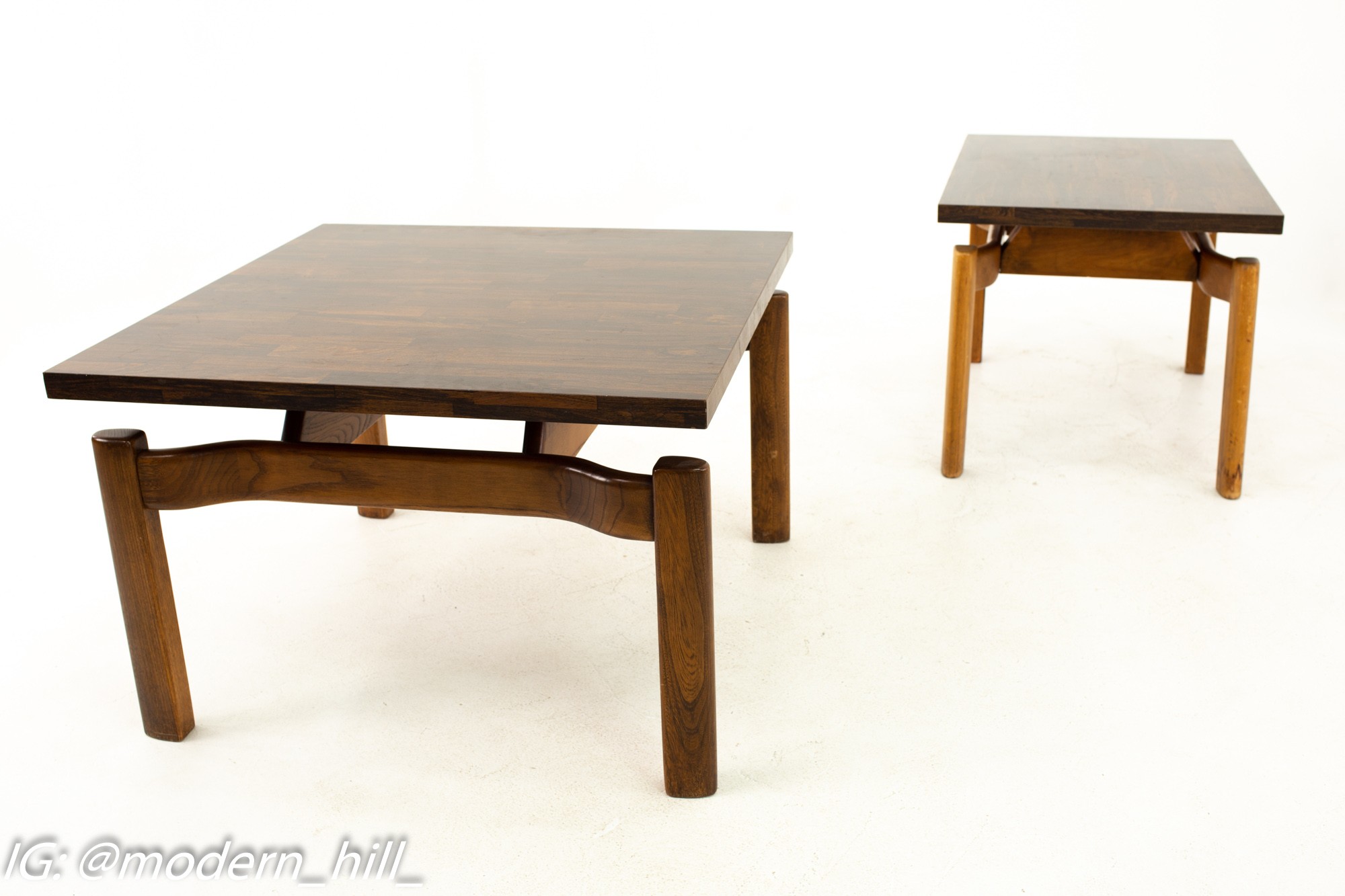 Danish Style Mid Century Walnut Side Tables - Pair