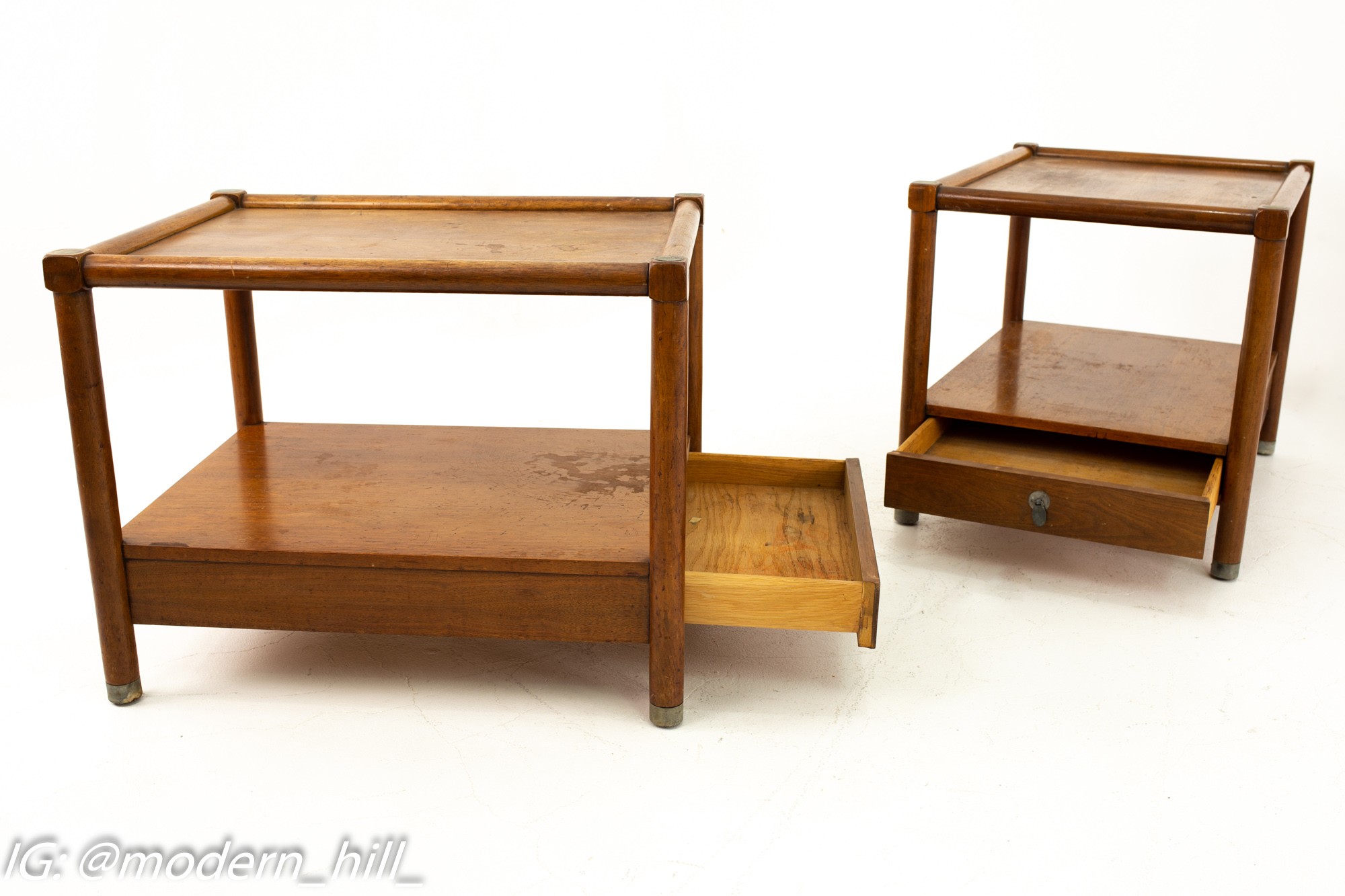 American of Martinsville Mid Century Single-drawer Side Table with Metal Accents - Pair