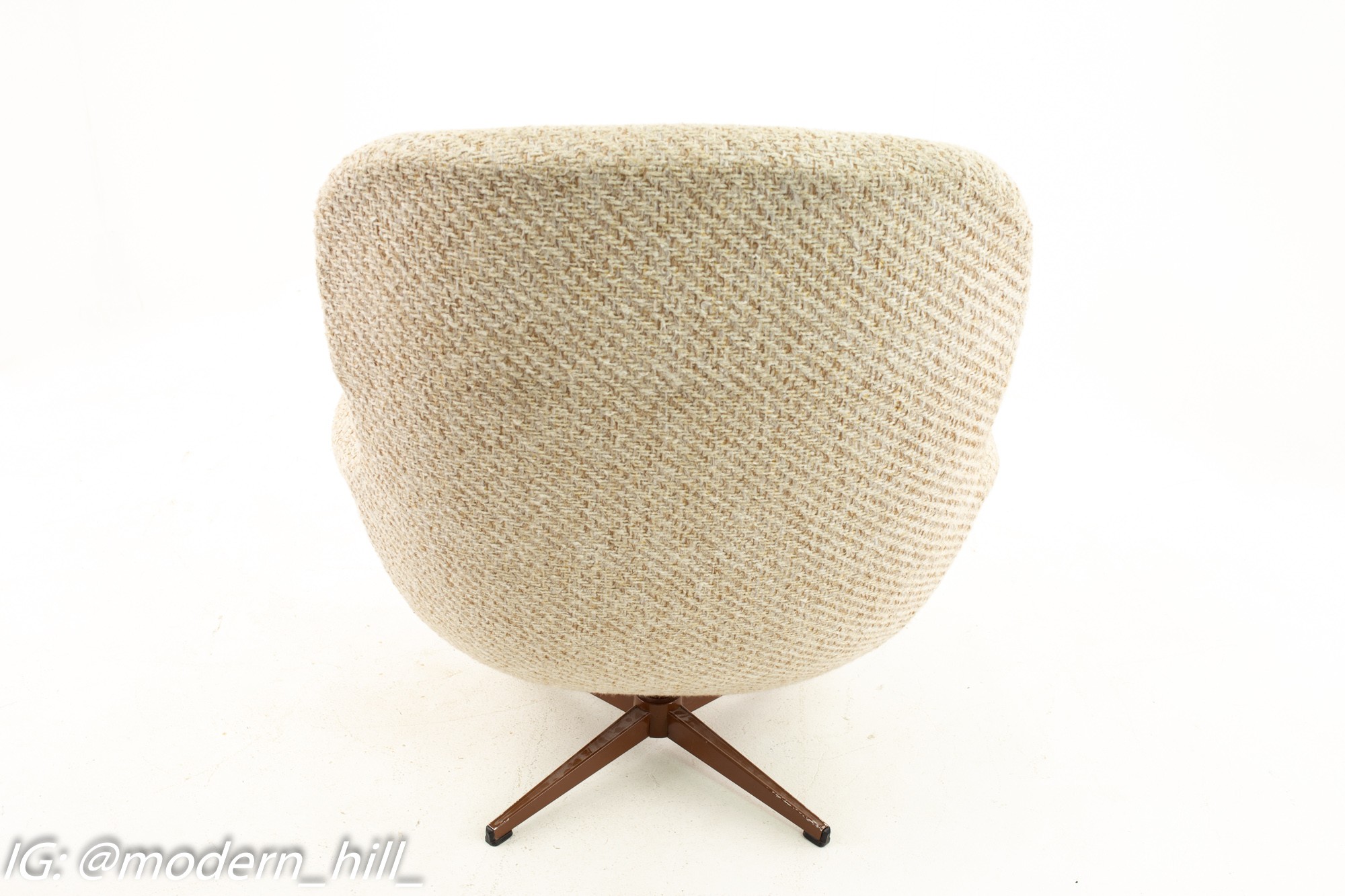 Mid Century Upholstered Swivel Lounge Chairs with One Ottoman in Tan - Pair