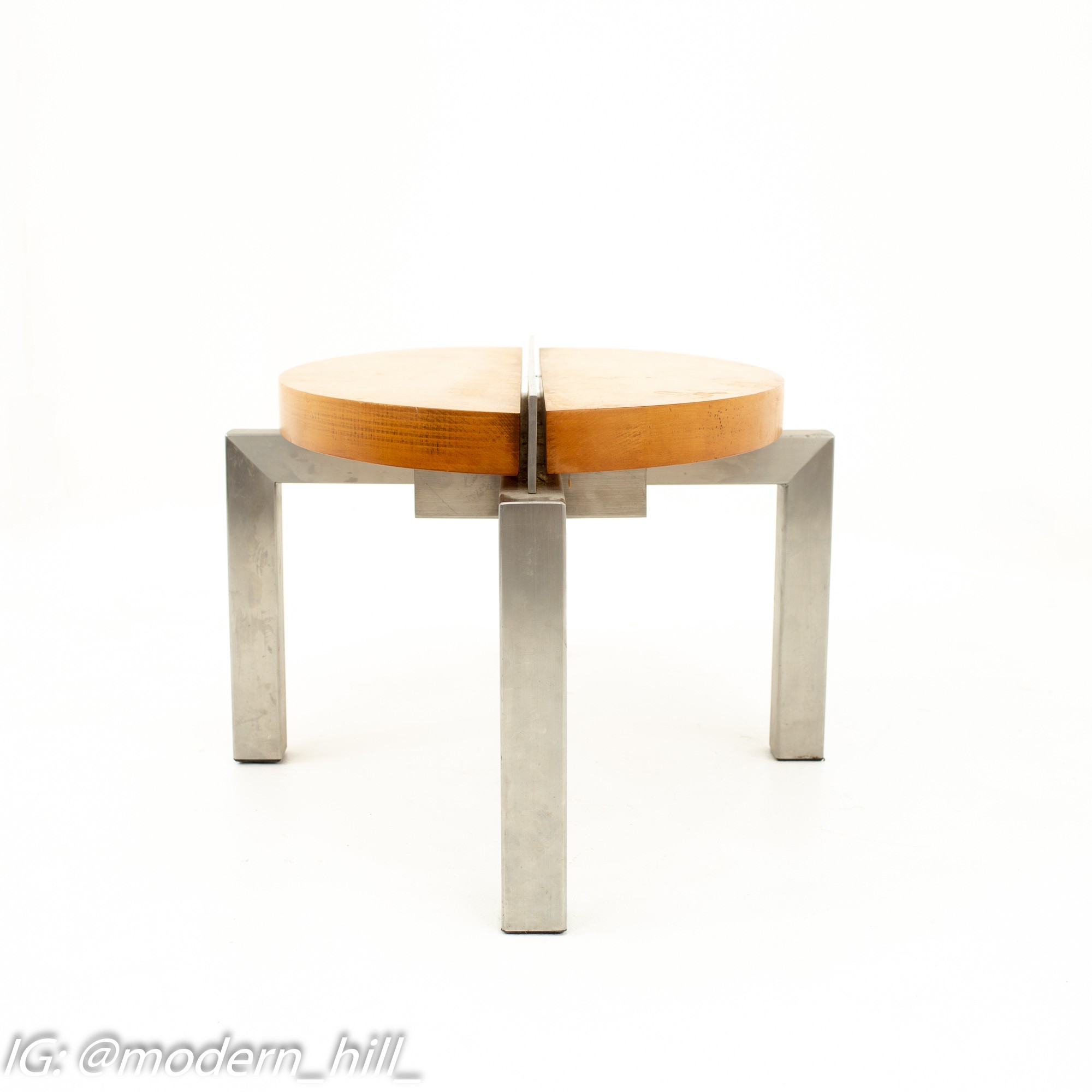 Mid Century Walnut and Stainless Steel Block Coffee Table