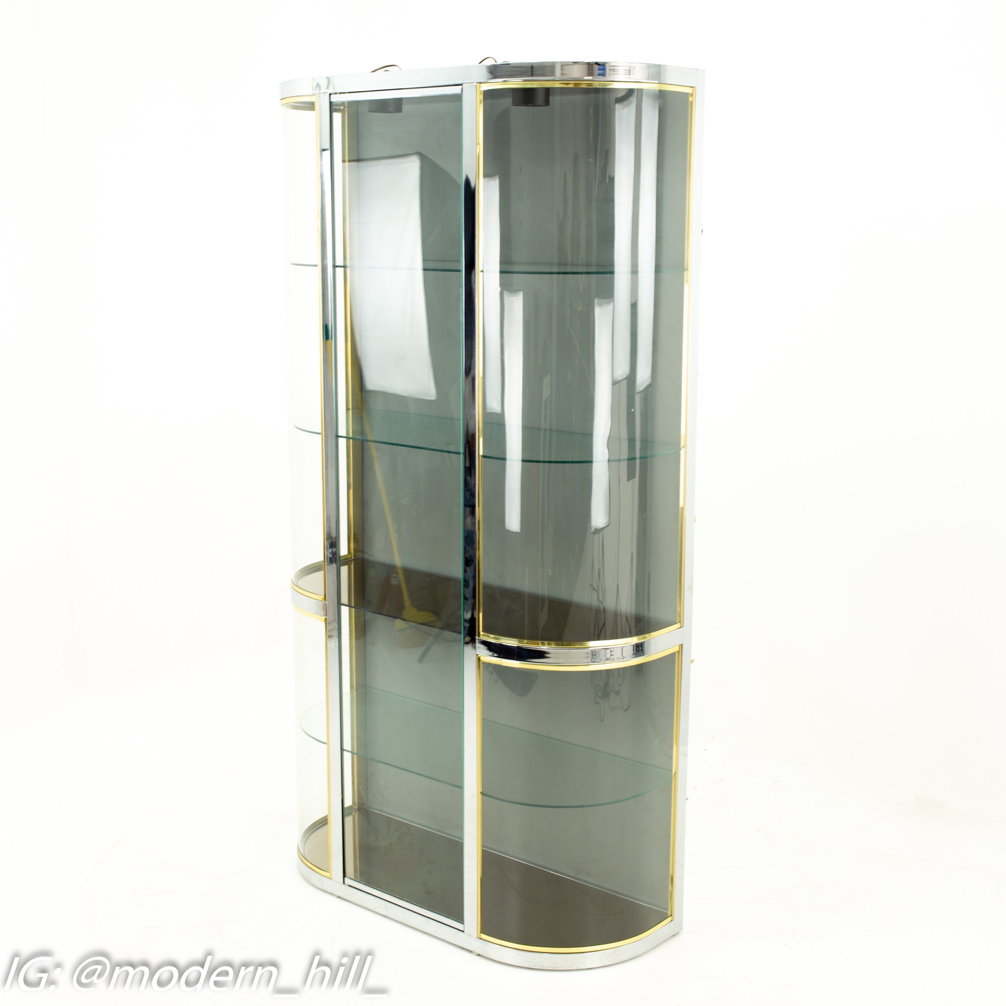 Pace Mid Century Brass Curved Glass Display Shelving