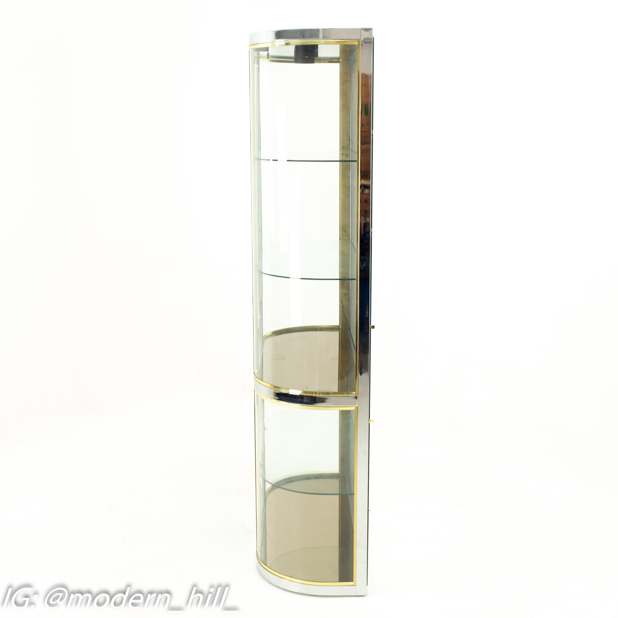 Pace Mid Century Brass Curved Glass Display Shelving