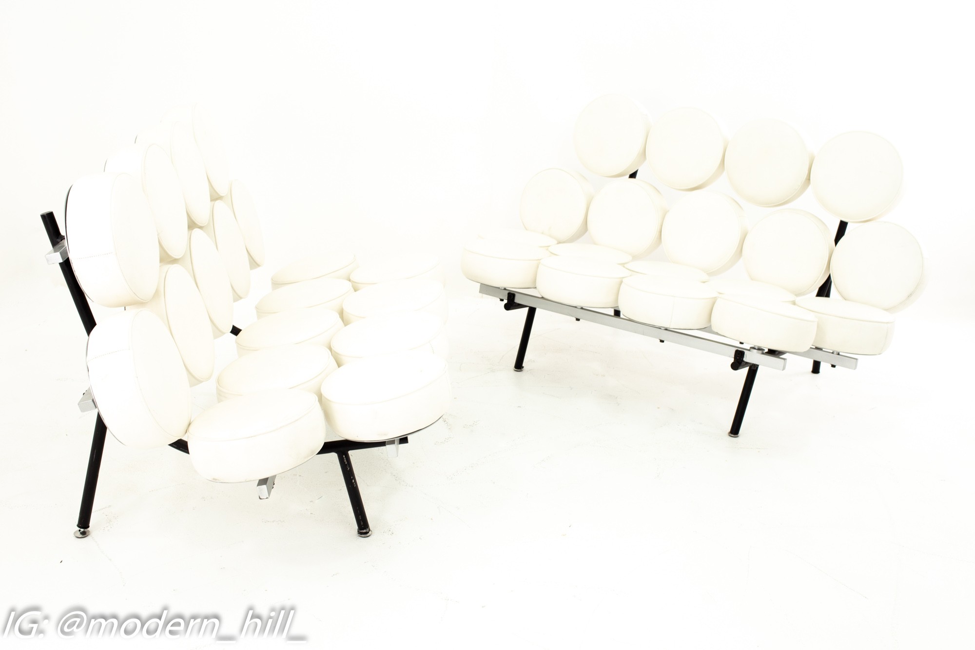 George Nelson for Herman Miller Style Mid Century Marshmallow Sofa White - Pair
