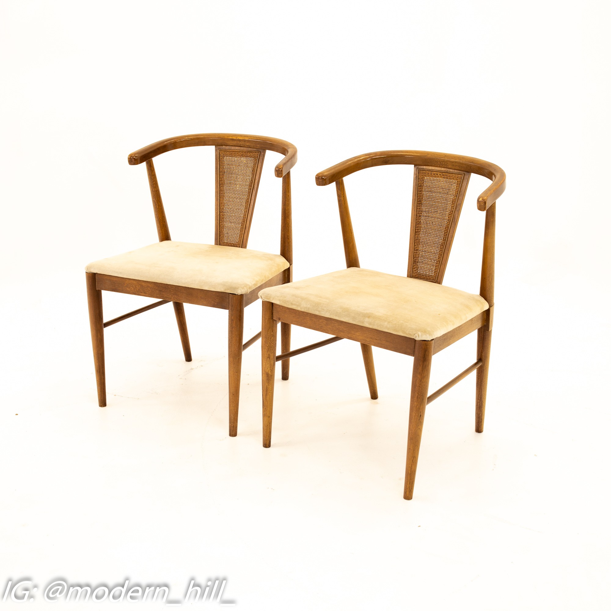 Images | Mid Century Modern Furniture - Mid Century Furniture Chicago Mid Century Walnut and Cane Back Barrel Chair - Set of 4