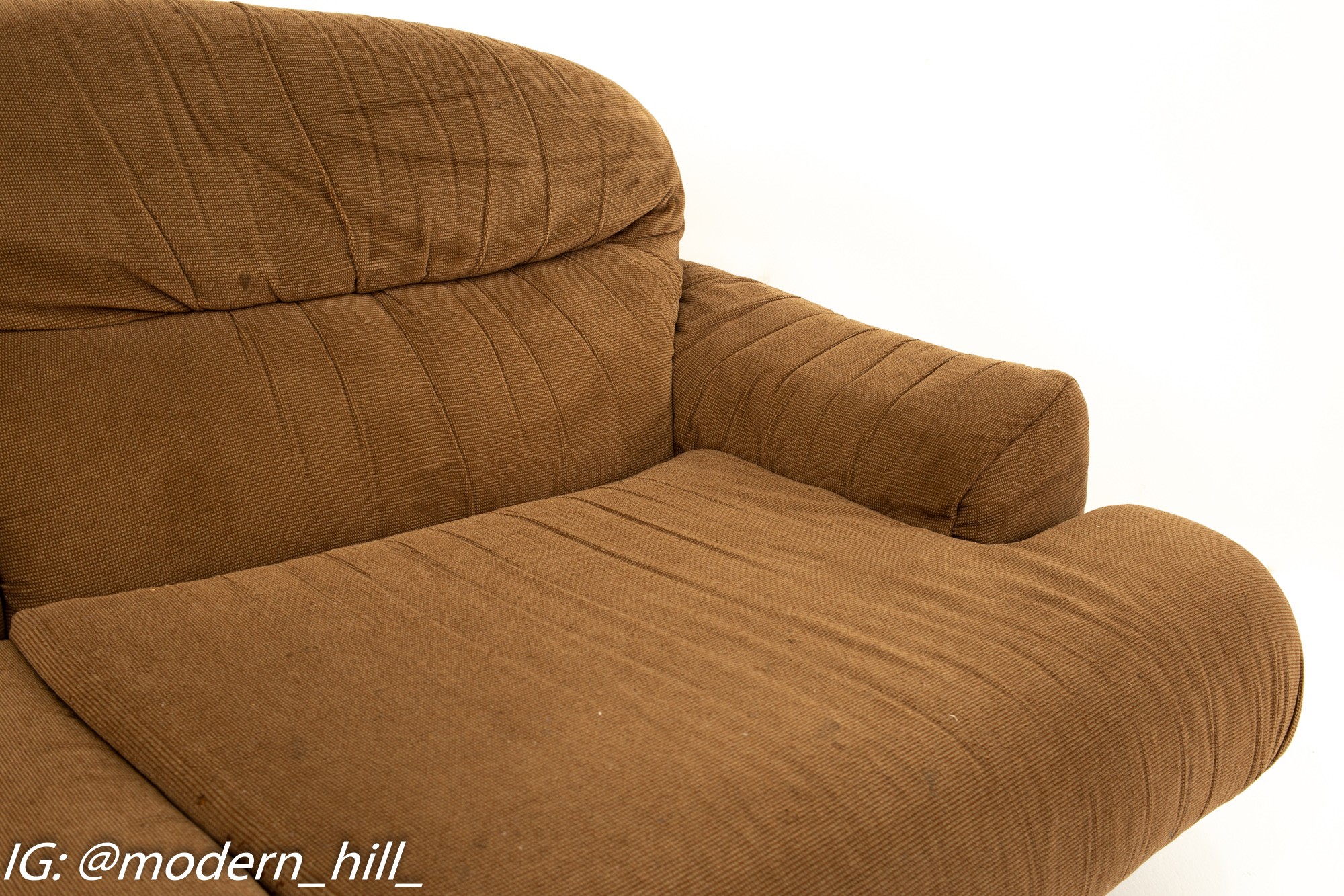 Milo Baughman Style Mid Century Brass Base Sofa