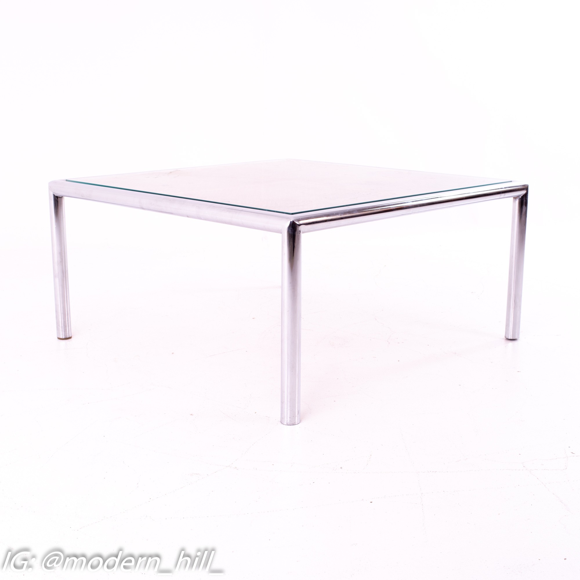 Milo Baughman Mid Century Cane and Chrome Glass Top Coffee Table