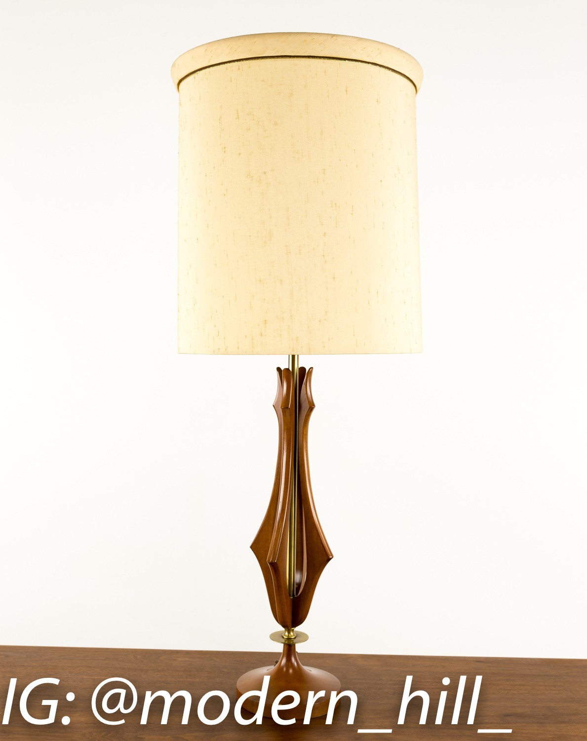 Mid-century Wood and Brass Table Lamp