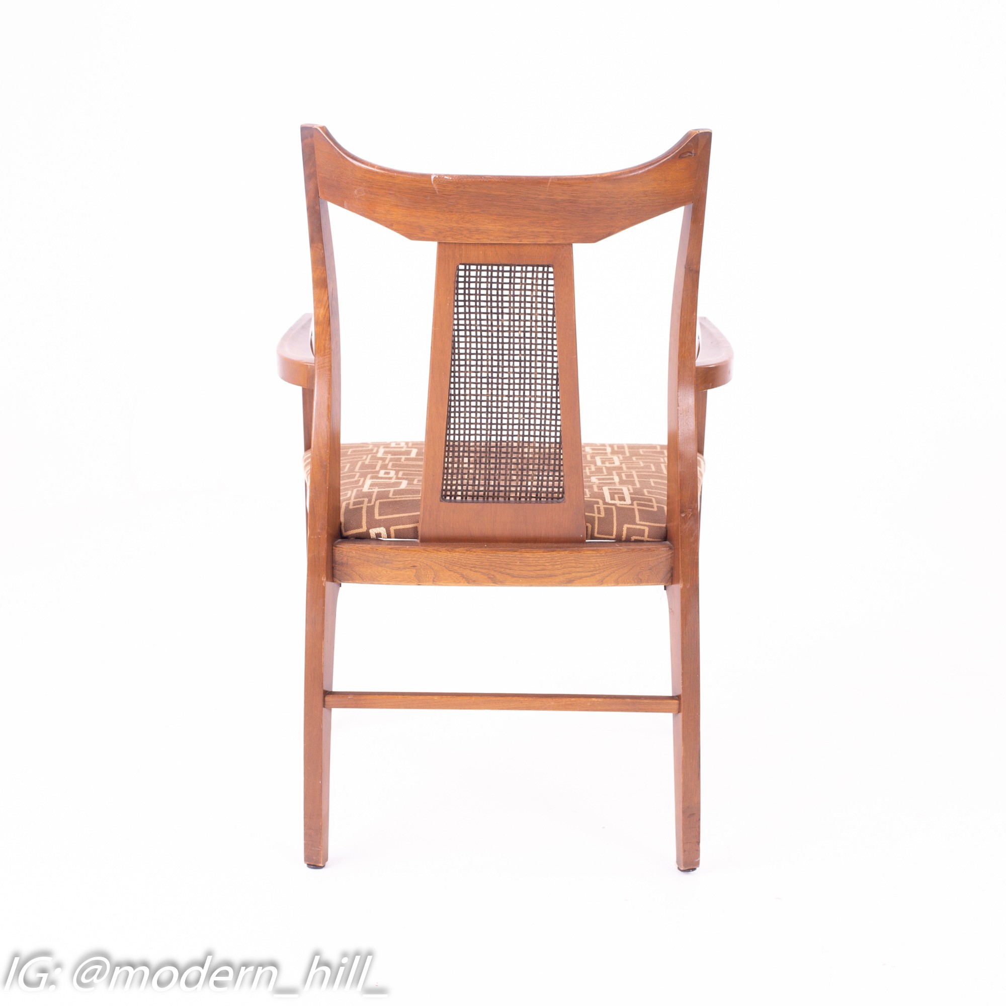Jack Lenor Larsen Style Mid Century Walnut and Cane Upholstered Dining Chairs - Set of 4