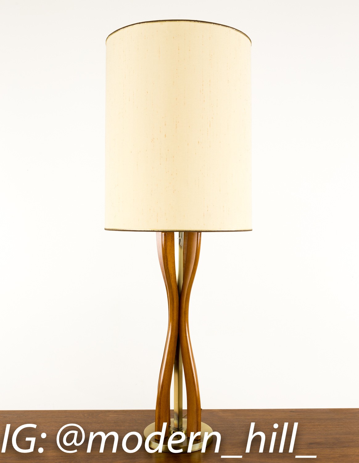 Mid-century Wood and Brass Table Lamp