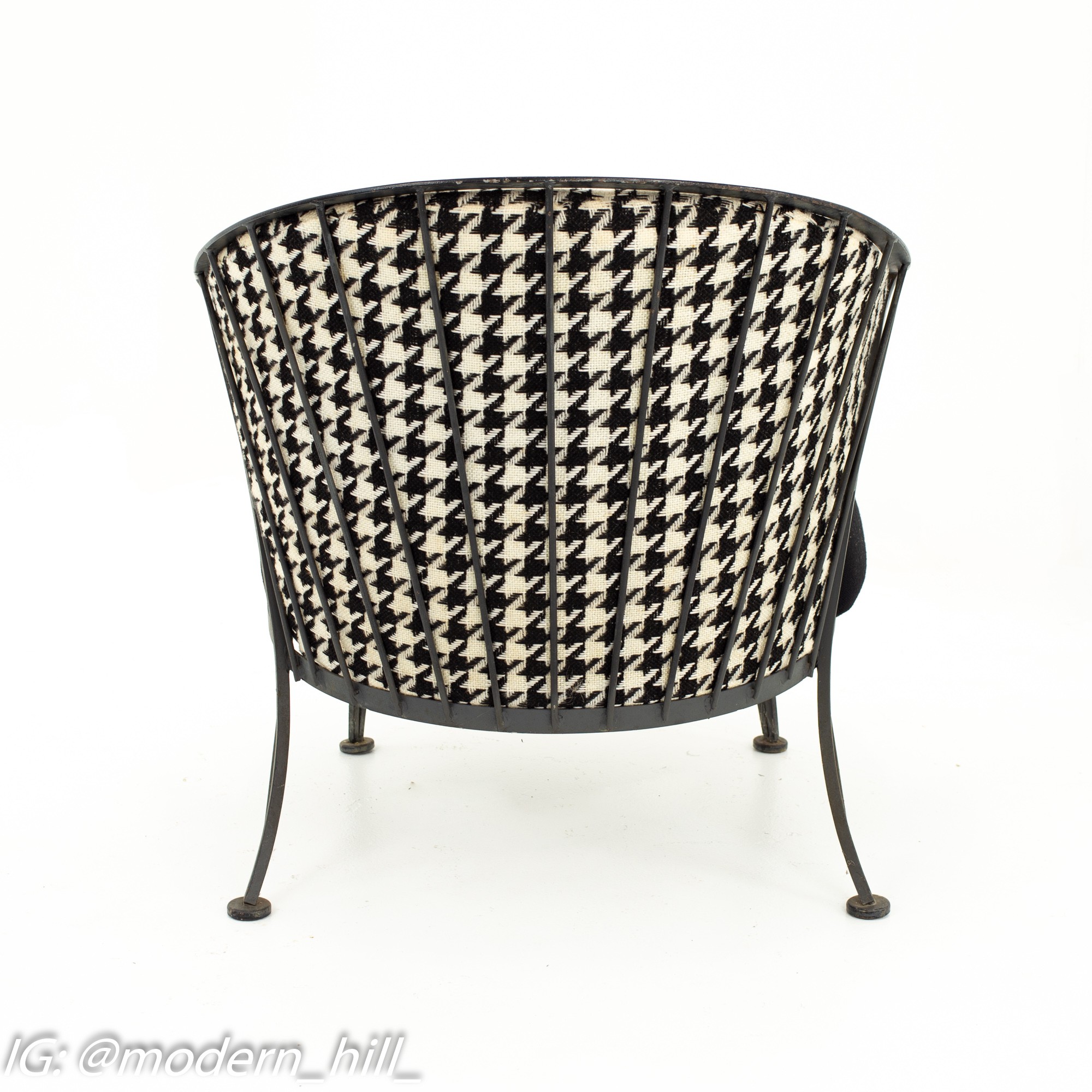 Salterini Mid Century Outdoor Wrought Iron and Black and White Houndstooth Patio Chairs - Set of 3