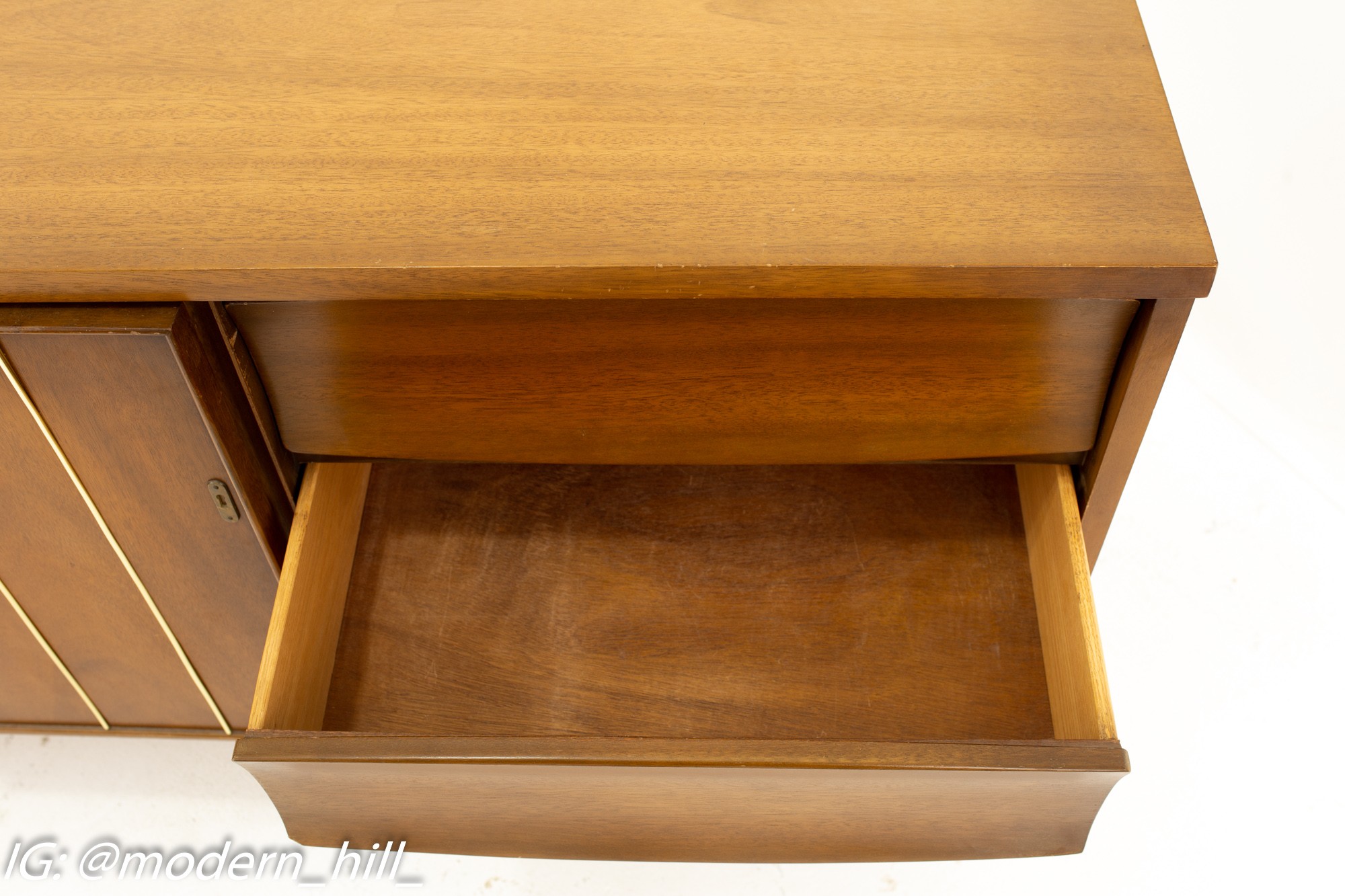 United Style Mid Century 9 Drawer Walnut Lowboy Dresser