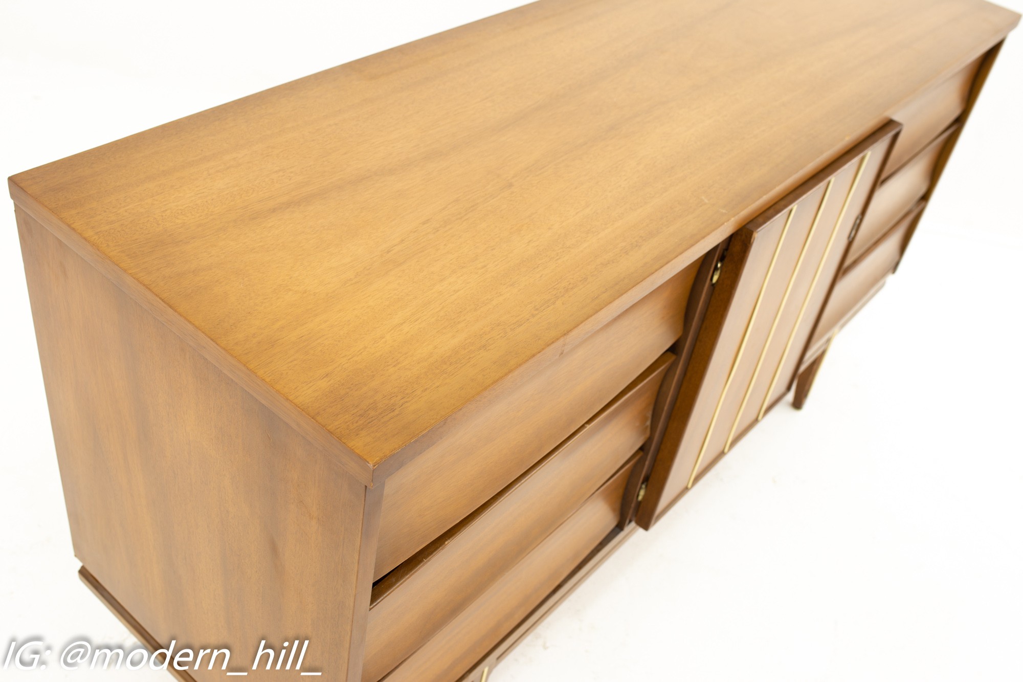 United Style Mid Century 9 Drawer Walnut Lowboy Dresser