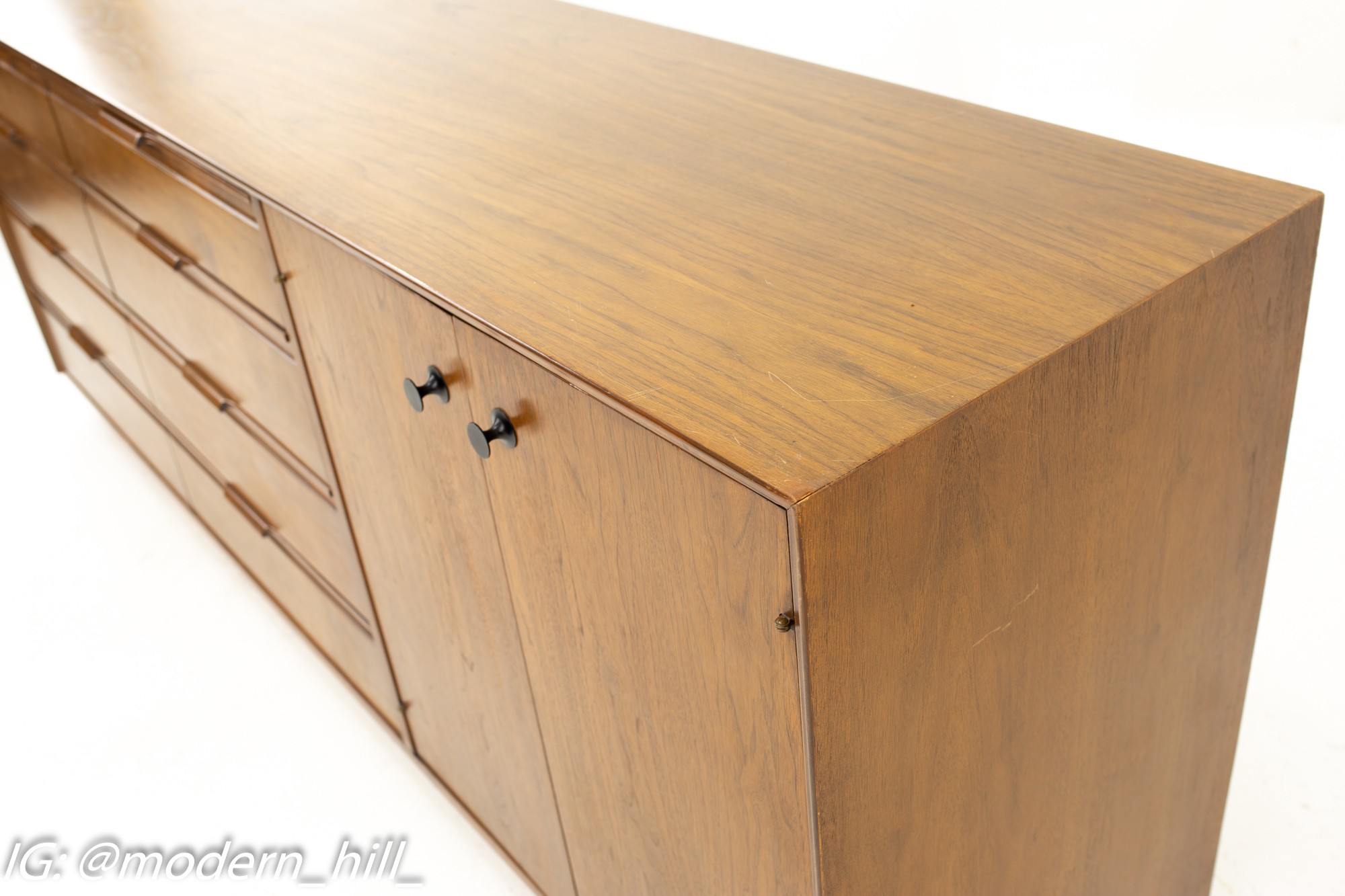 American of Martinsville Mid Century Walnut 12 Drawer Dresser Credenza Cabinet