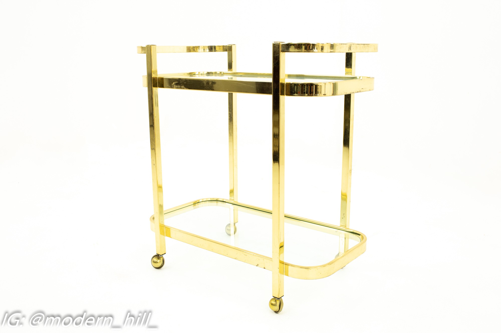 Milo Baughman Mid Century Brass and Glass Bar Cart