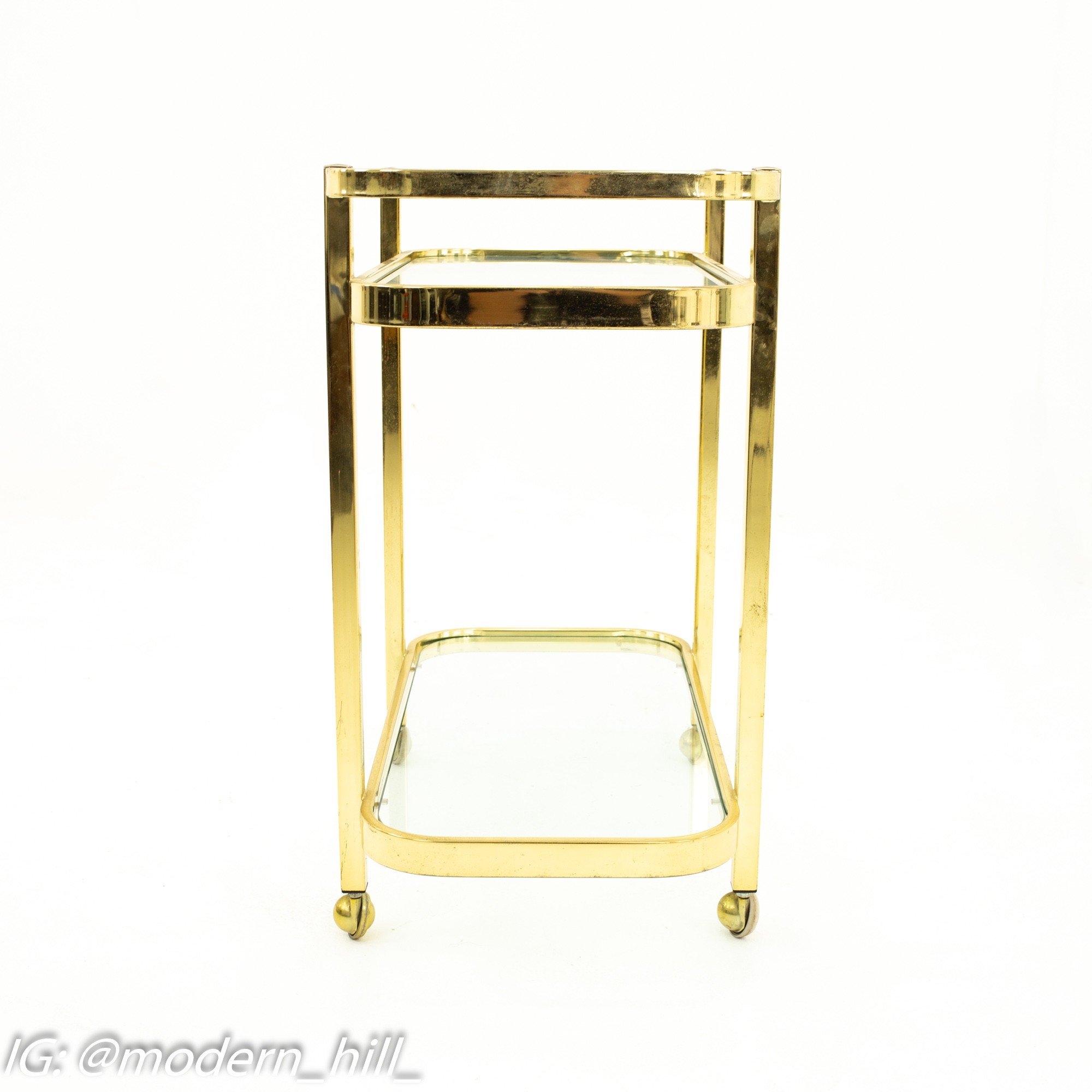 Milo Baughman Mid Century Brass and Glass Bar Cart