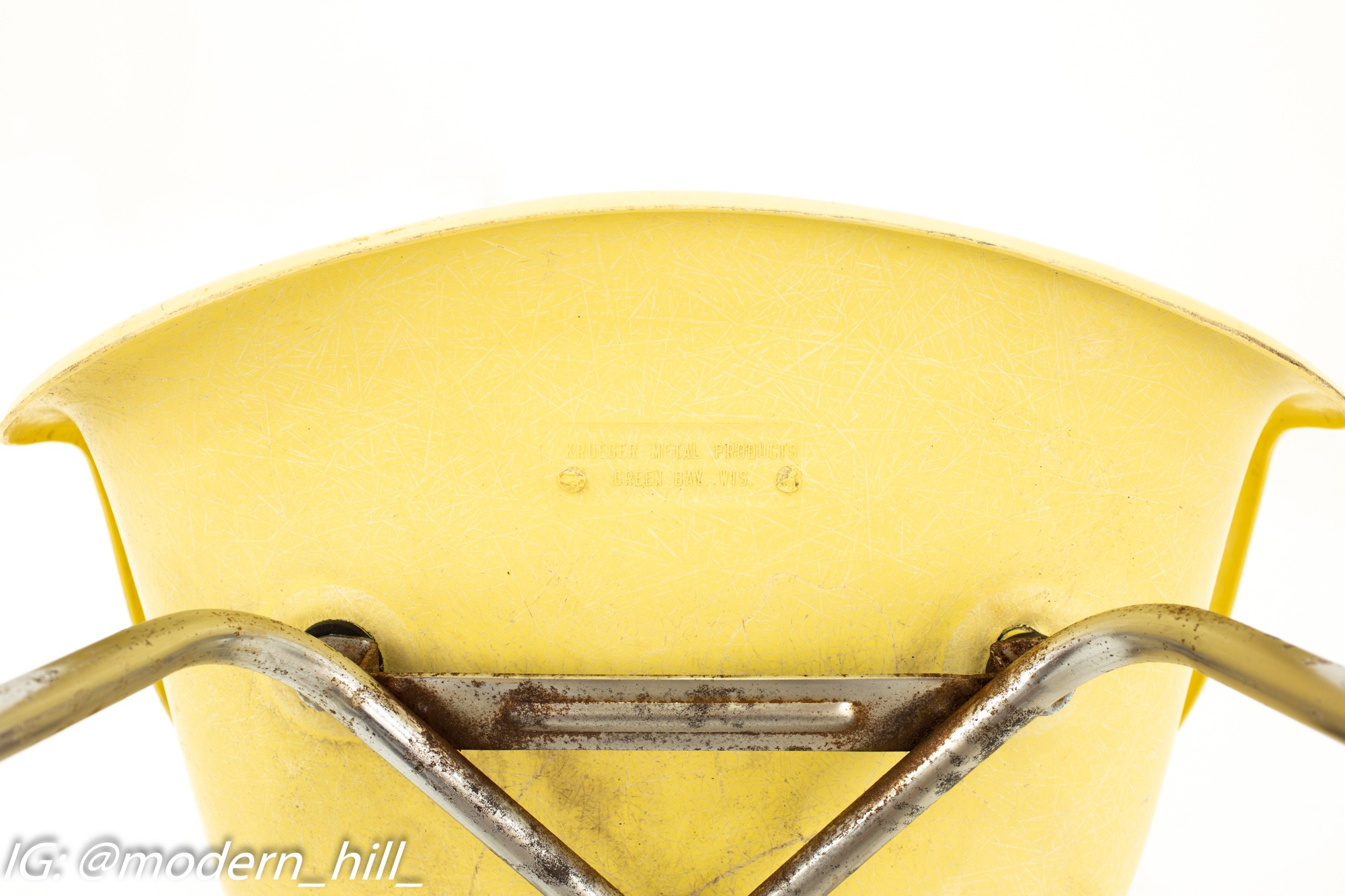 Eames Style Krueger Metal Products Mid Century Yellow Fiberglass Shell Chair