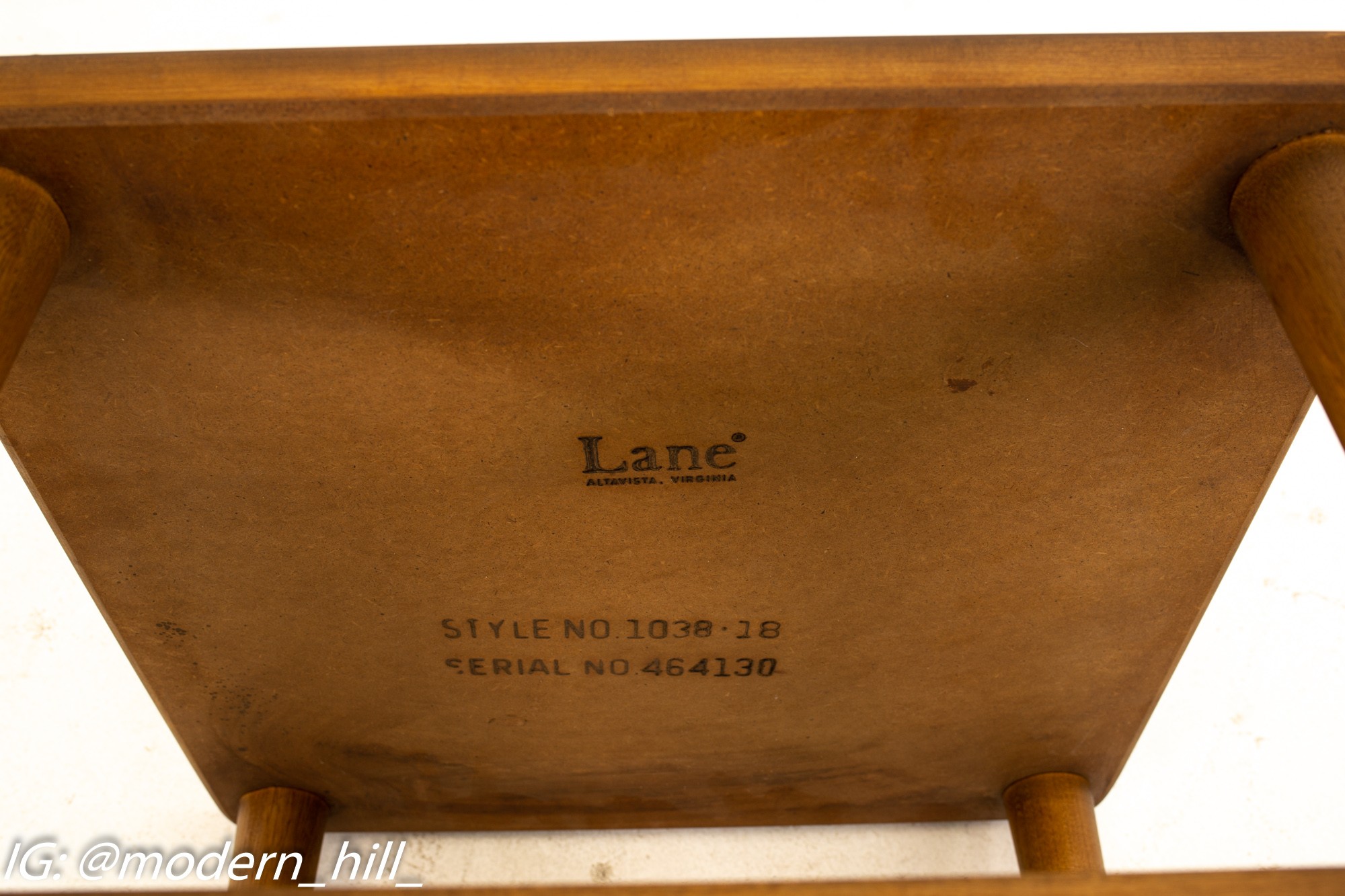 Lane Mid Century Walnut Cane and Formica Side End Tables - Pair
