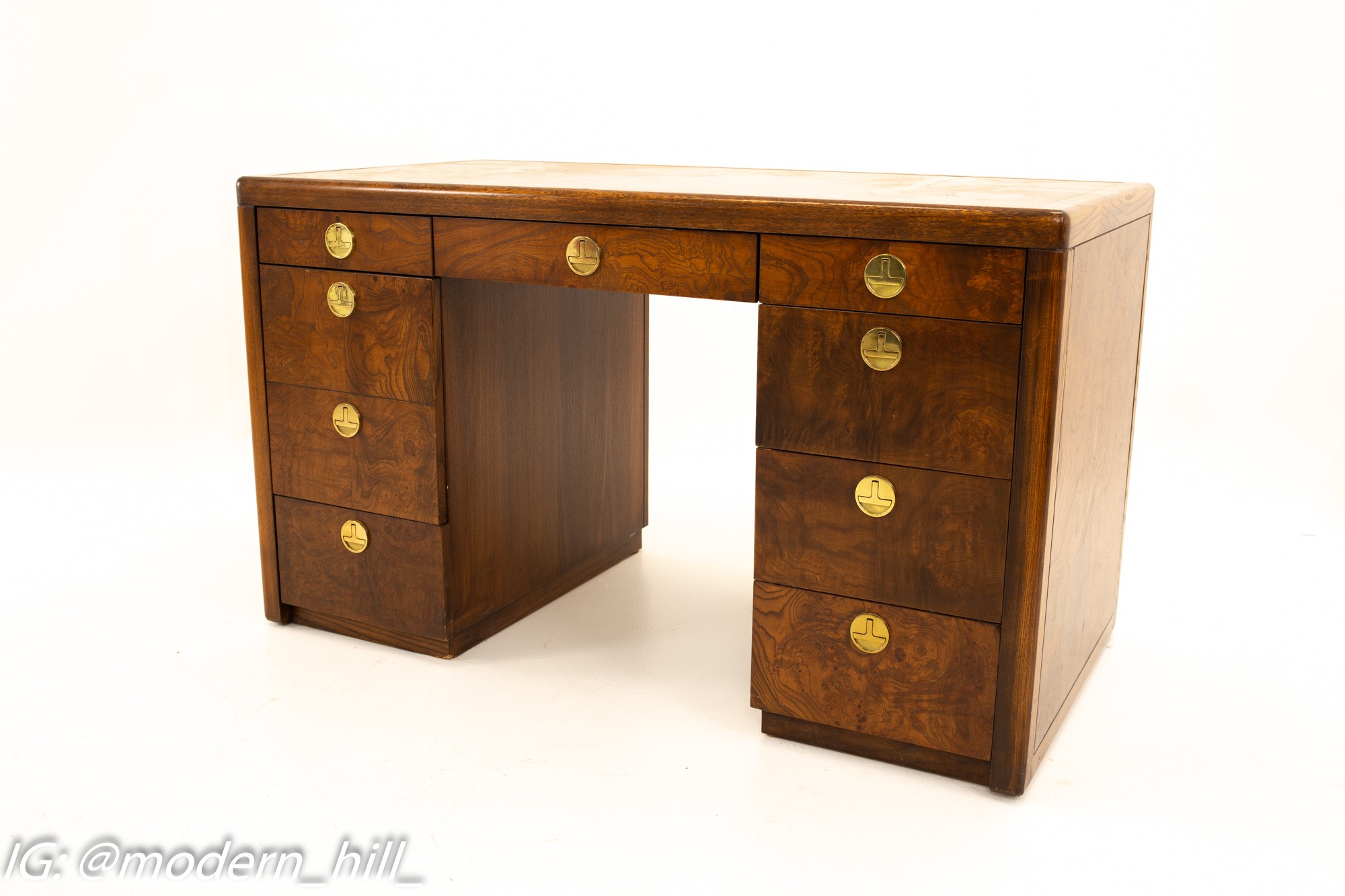 Sligh Mid Century 9 Drawer Burlwood Desk