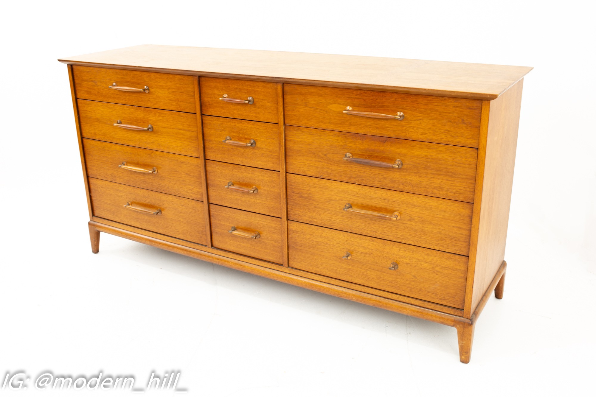 Paul Mccobb Style Henredon Mid Century 12 Drawer Walnut Lowboy Dresser