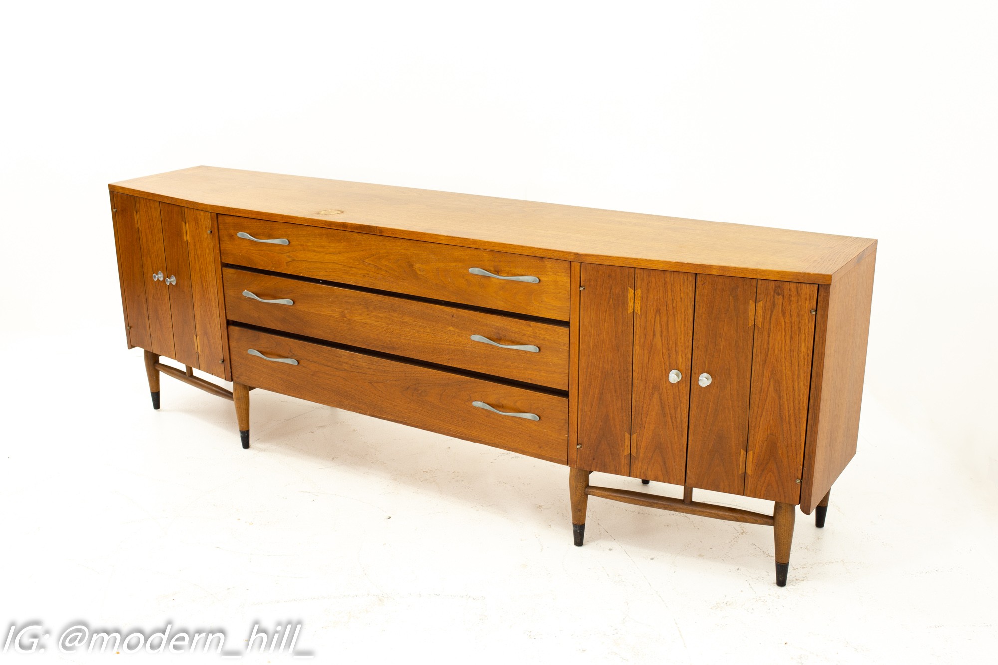 Andre Bus for Lane Acclaim Mid Century Walnut Dovetail Credenza Buffet & Hutch