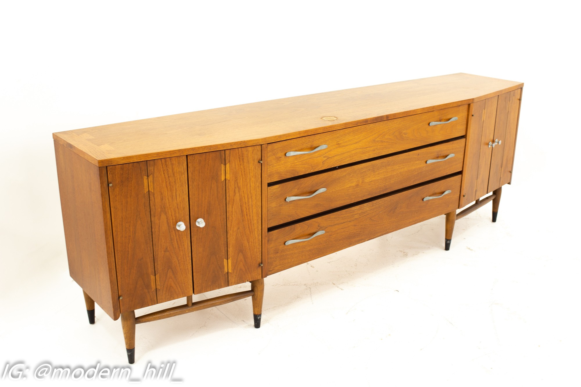 Andre Bus for Lane Acclaim Mid Century Walnut Dovetail Credenza Buffet & Hutch